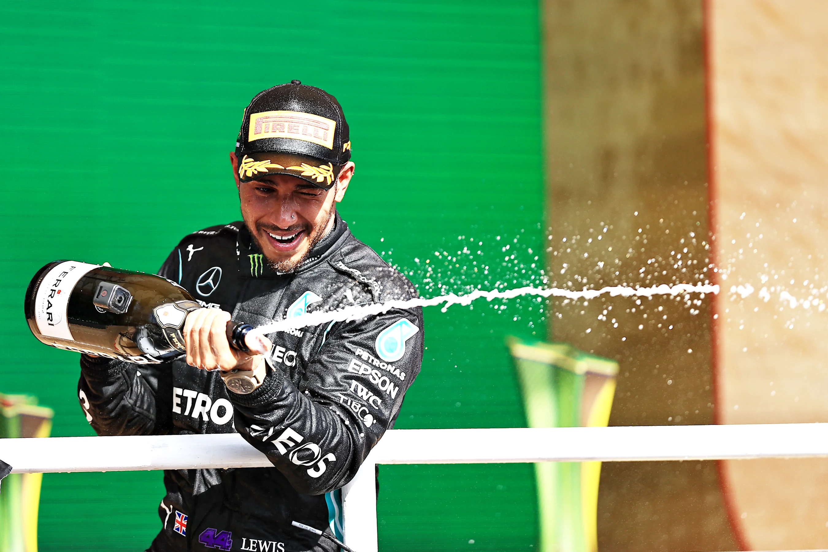 SAO PAULO, BRAZIL - NOVEMBER 14: Race winner Lewis Hamilton of Great Britain and Mercedes GP