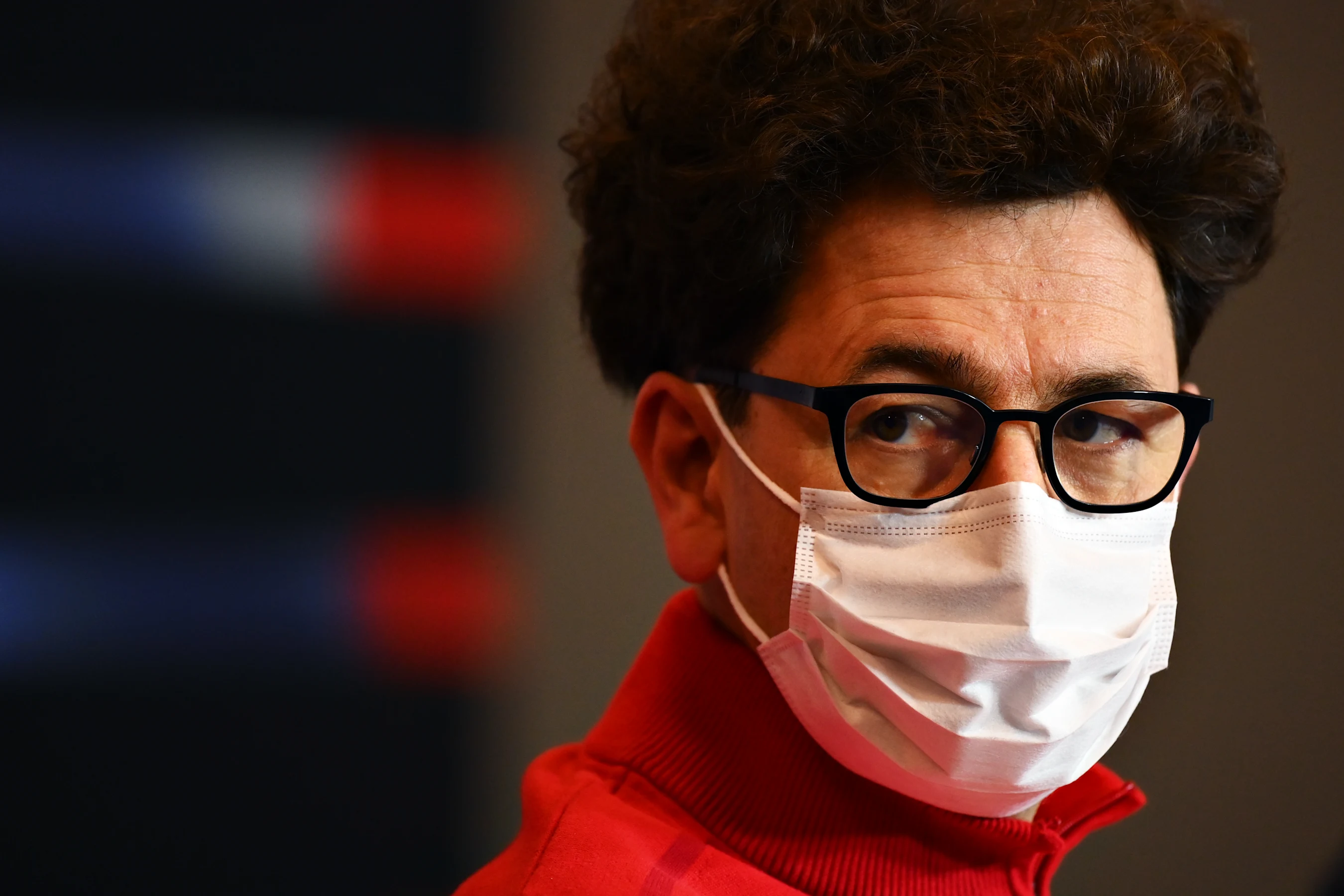 IMOLA, ITALY - APRIL 16: Scuderia Ferrari Team Principal Mattia Binotto talks in the Team