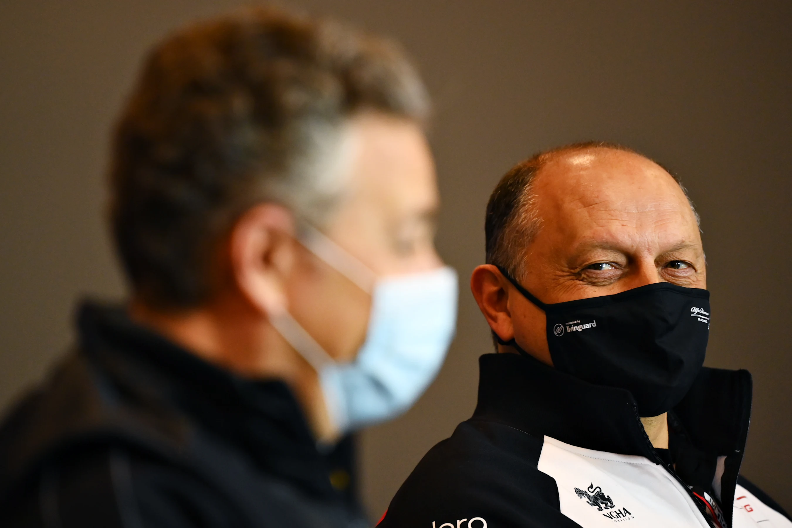 IMOLA, ITALY - APRIL 16: Alfa Romeo Racing Team Principal Frederic Vasseur talks in the Team