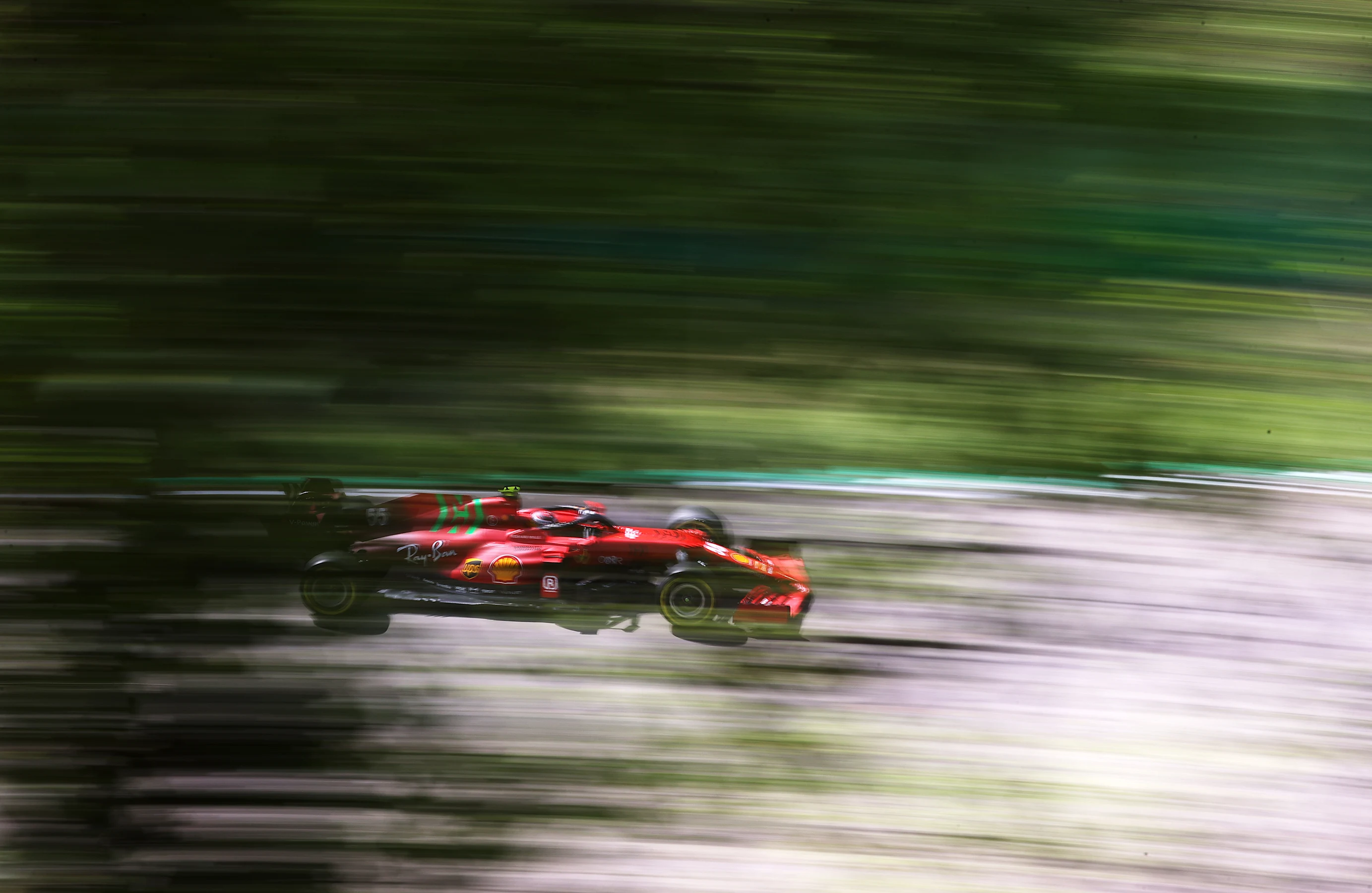 IMOLA, ITALY - APRIL 16: Carlos Sainz of Spain driving the (55) Scuderia Ferrari SF21 on track