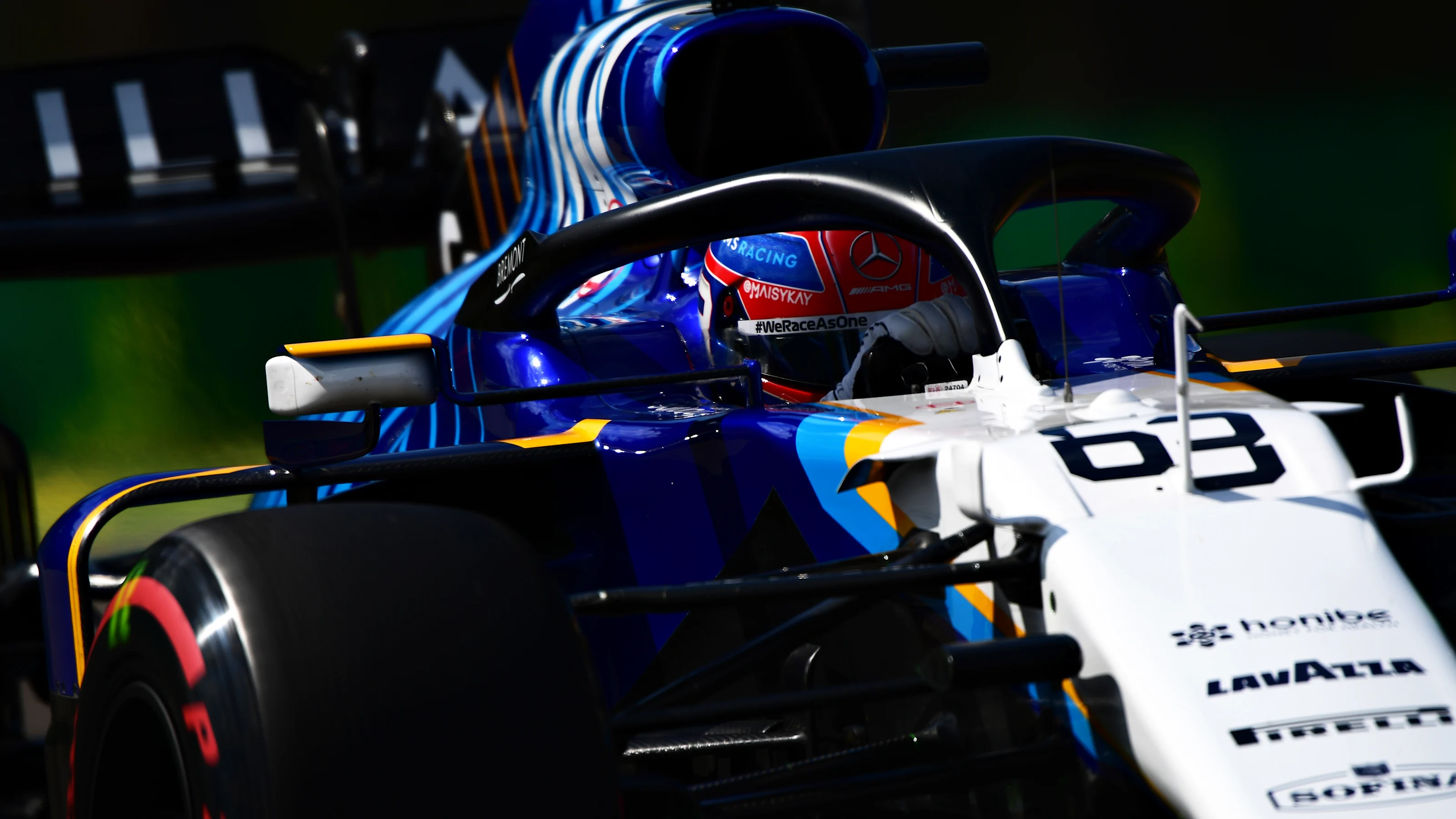 IMOLA, ITALY - APRIL 16: George Russell of Great Britain driving the (63) Williams Racing FW43B