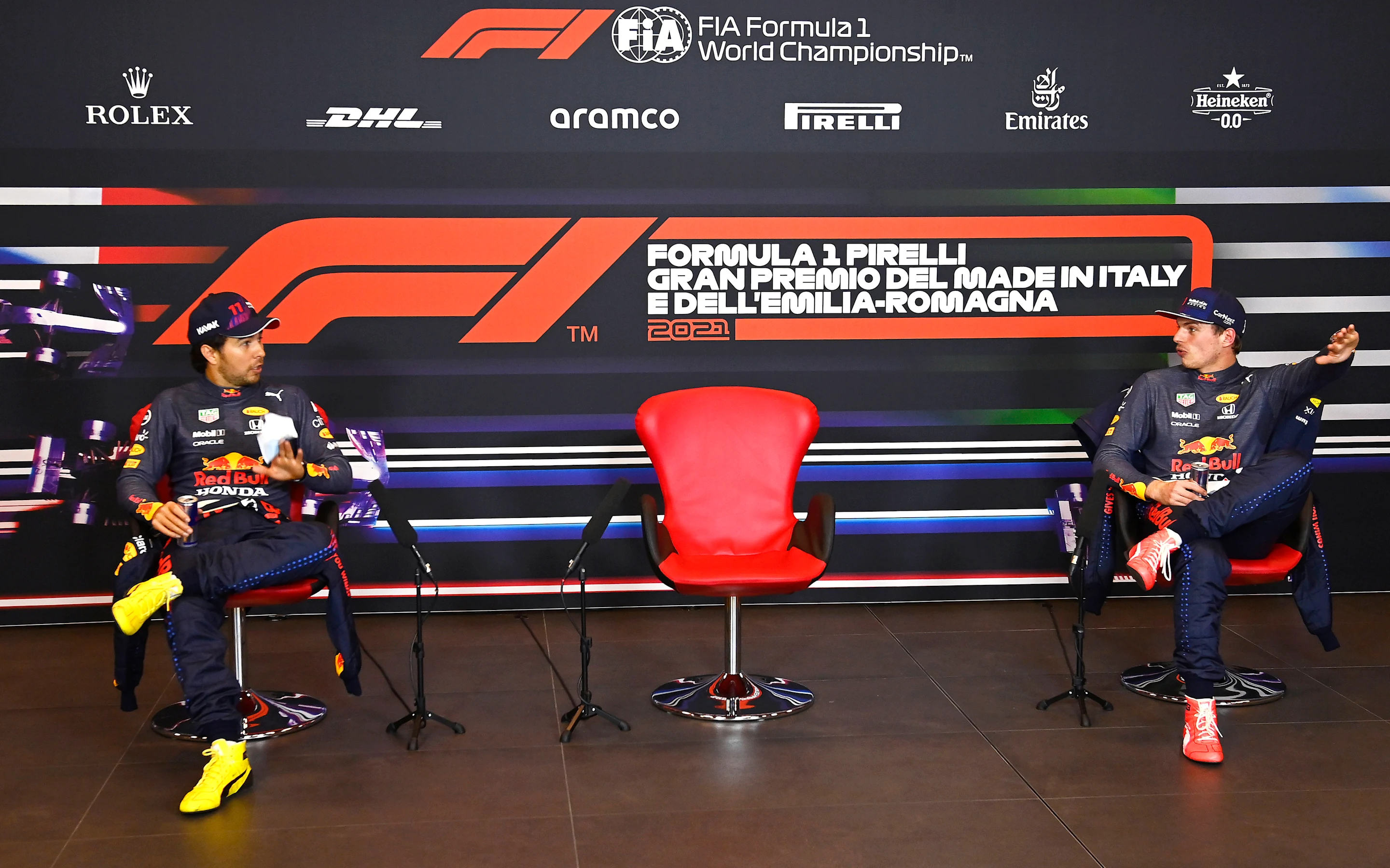 IMOLA, ITALY - APRIL 17:  Second place qualifier Sergio Perez of Mexico and Red Bull Racing and