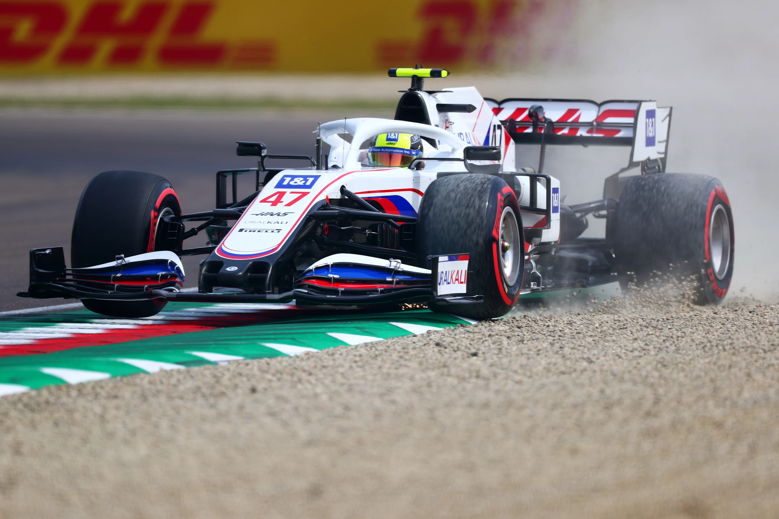 IMOLA, ITALY - APRIL 17:  Mick Schumacher of Germany driving the (47) Haas F1 Team VF-21 Ferrari