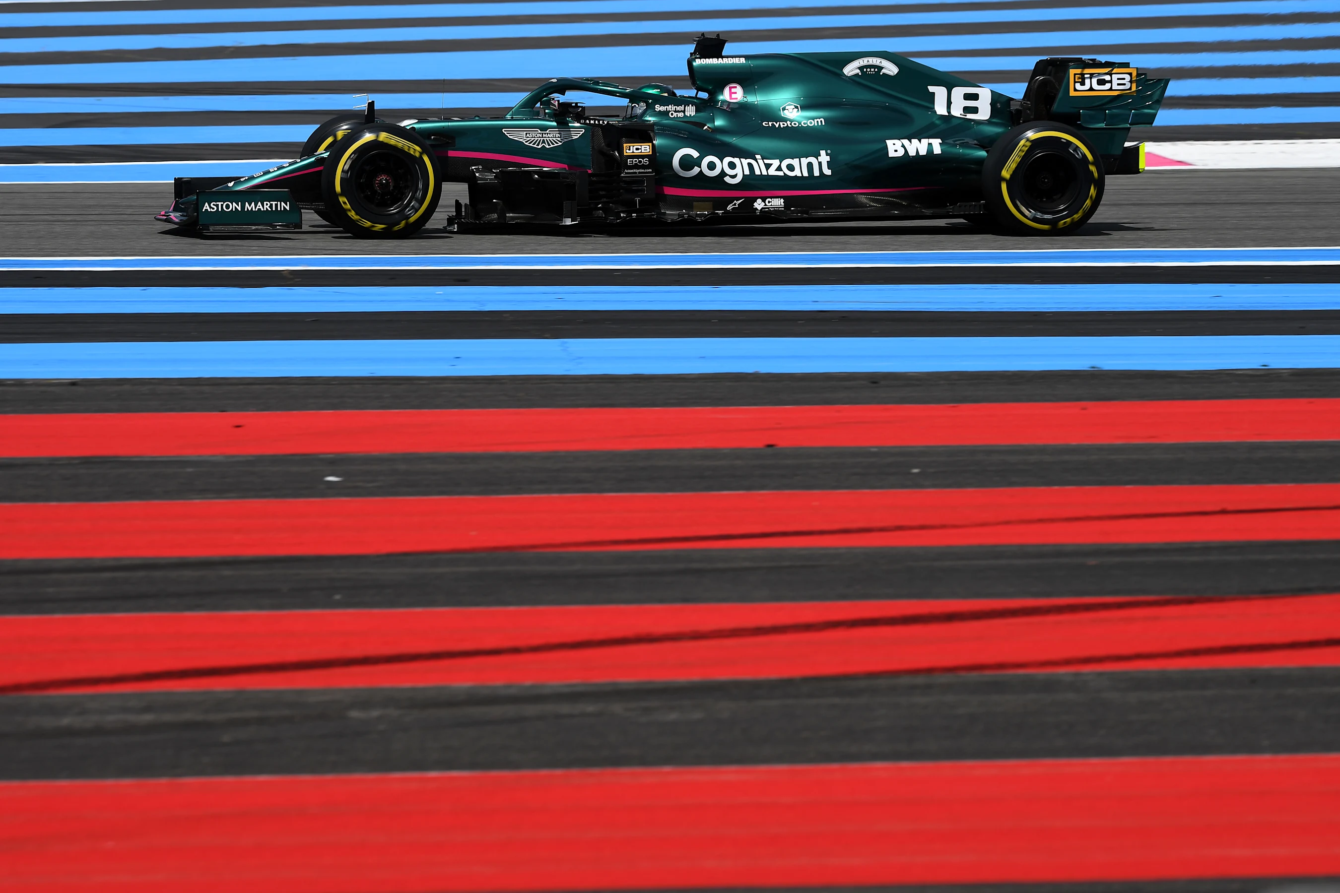 LE CASTELLET, FRANCE - JUNE 18: Lance Stroll of Canada driving the (18) Aston Martin AMR21 Mercedes