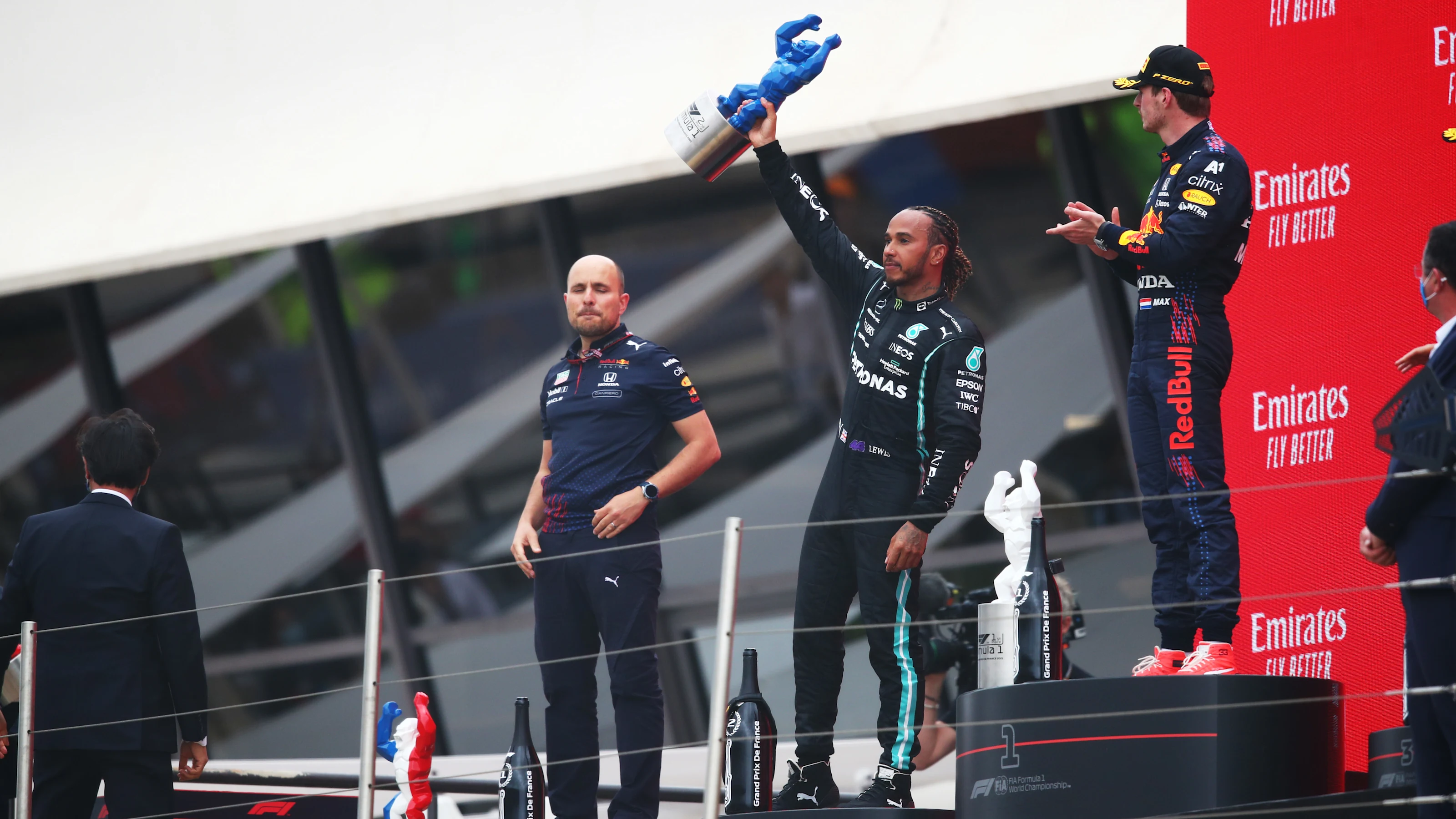 LE CASTELLET, FRANCE - JUNE 20: Second placed Lewis Hamilton of Great Britain and Mercedes GP