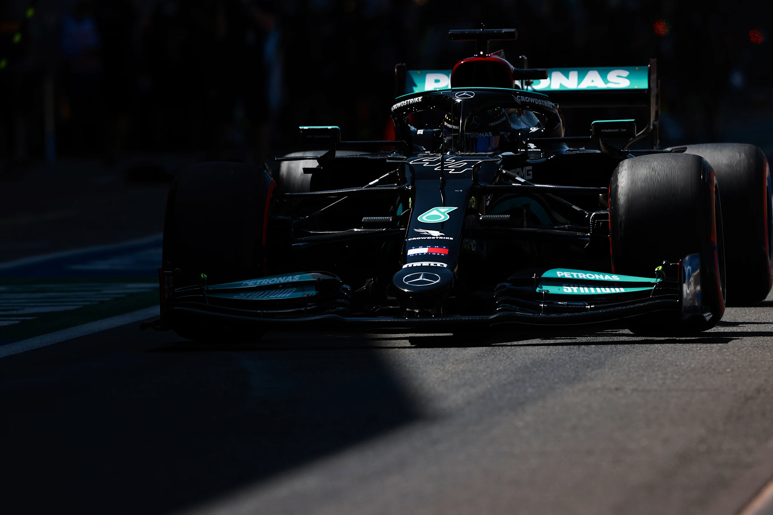 NORTHAMPTON, ENGLAND - JULY 17: Lewis Hamilton of Great Britain driving the (44) Mercedes AMG