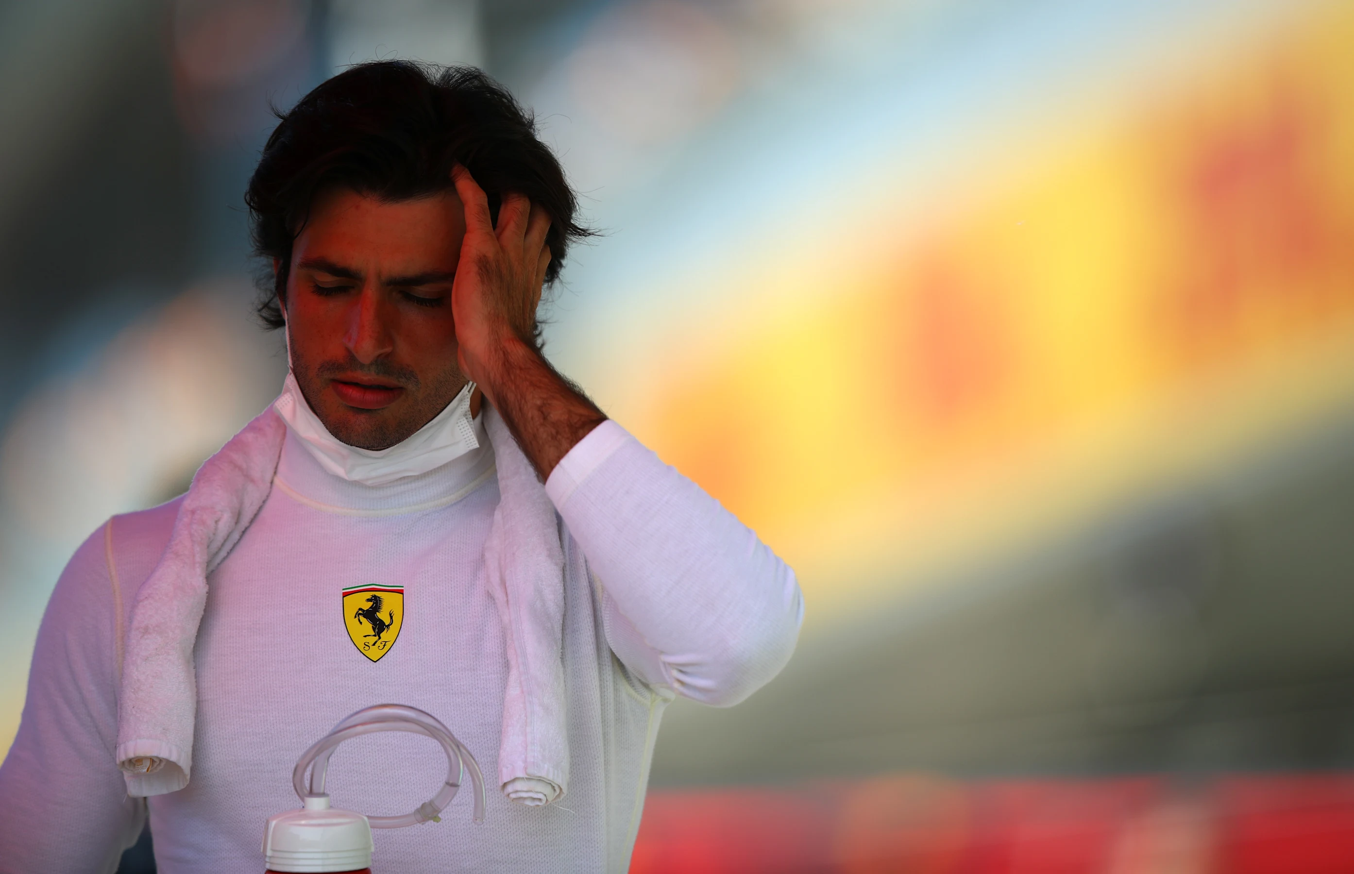 NORTHAMPTON, ENGLAND - JULY 17: Carlos Sainz of Spain and Ferrari prepares to drive on the grid