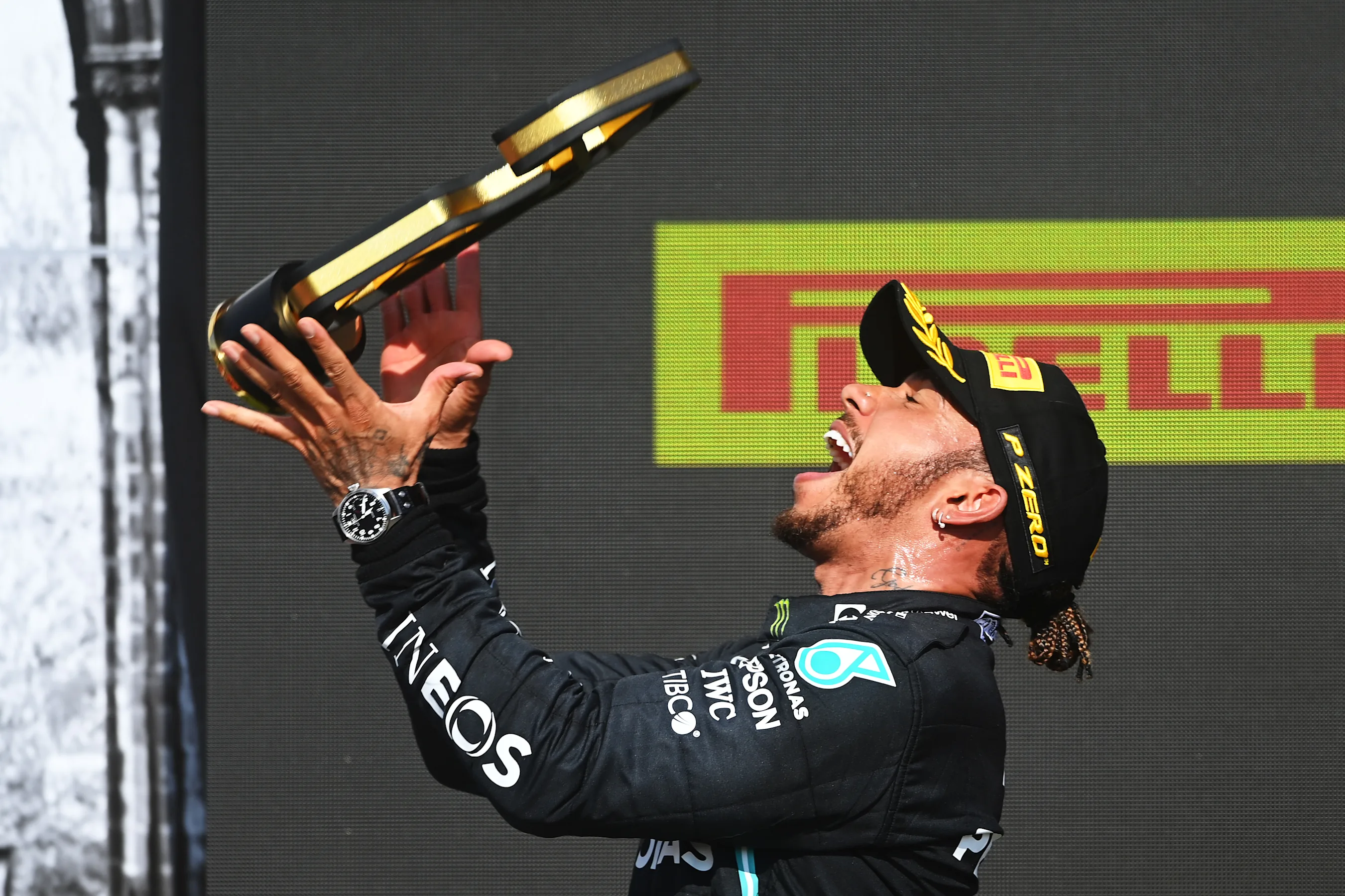 NORTHAMPTON, ENGLAND - JULY 18: Race winner Lewis Hamilton of Great Britain and Mercedes GP