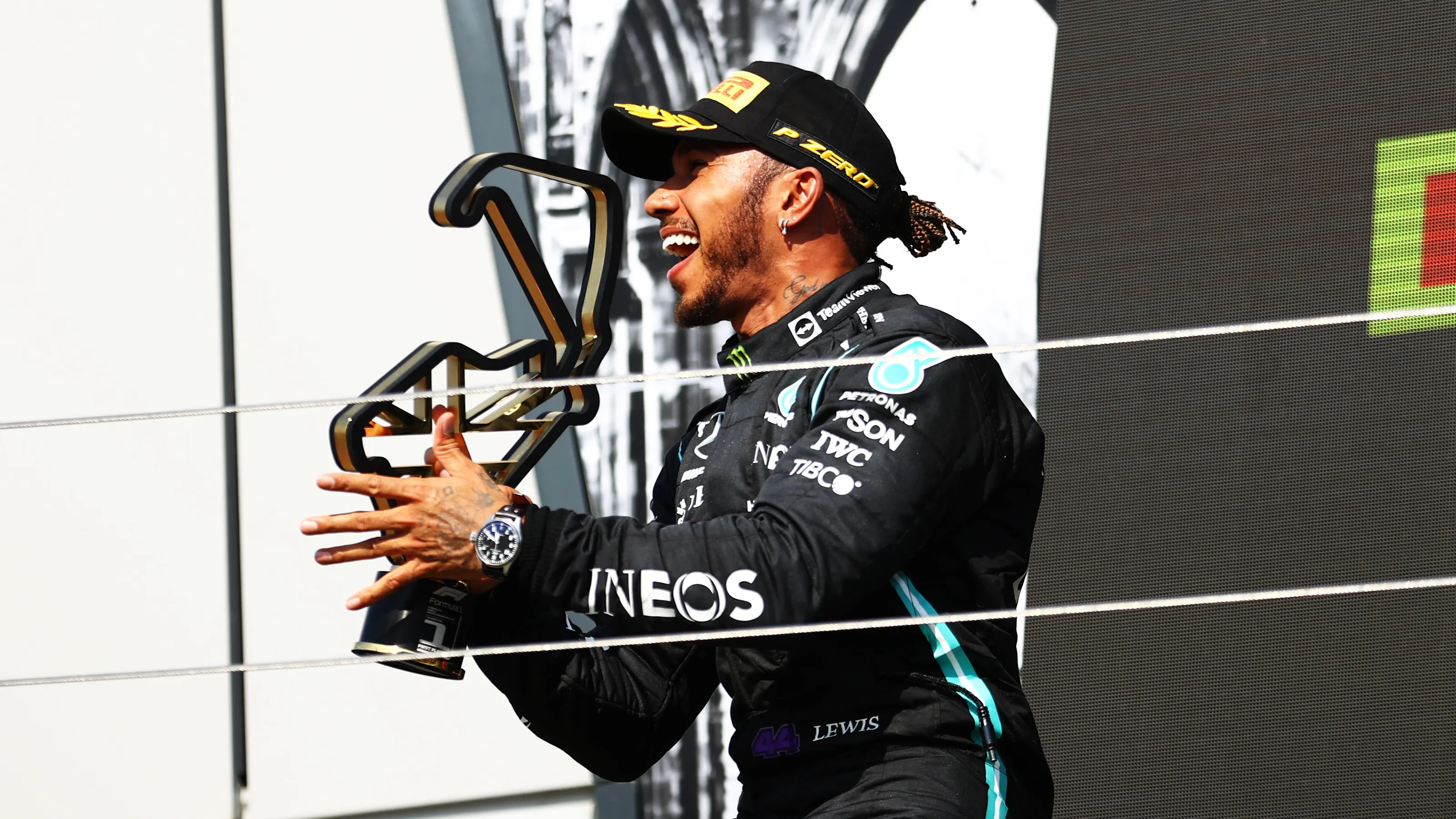 NORTHAMPTON, ENGLAND - JULY 18: Race winner Lewis Hamilton of Great Britain and Mercedes GP