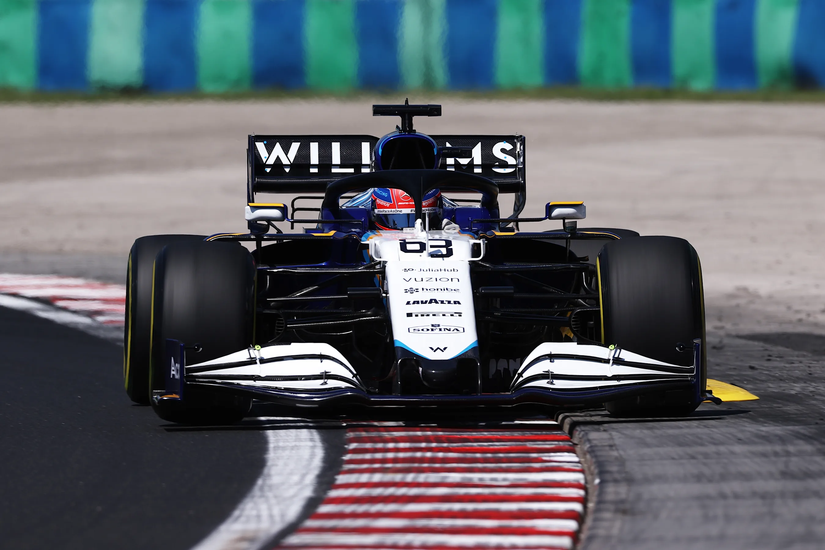 BUDAPEST, HUNGARY - JULY 30: George Russell of Great Britain driving the (63) Williams Racing FW43B
