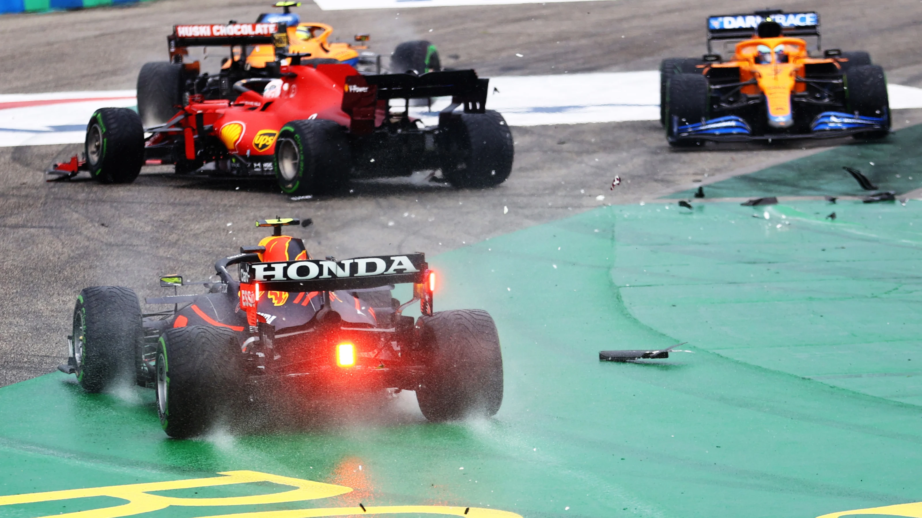 BUDAPEST, HUNGARY - AUGUST 01: Sergio Perez of Mexico driving the (11) Red Bull Racing RB16B Honda