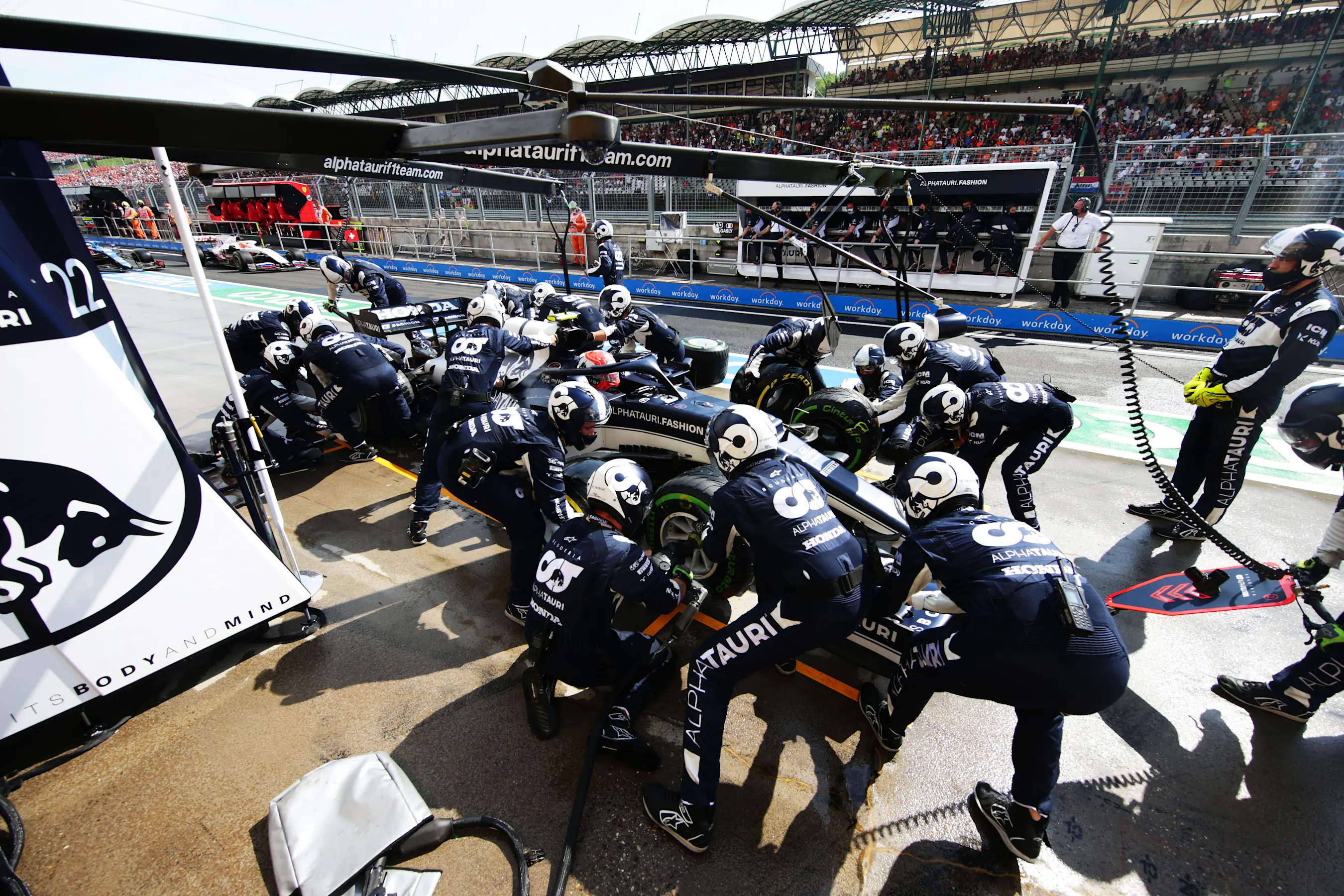 BUDAPEST, HUNGARY - AUGUST 01: Pierre Gasly of France driving the (10) Scuderia AlphaTauri AT02