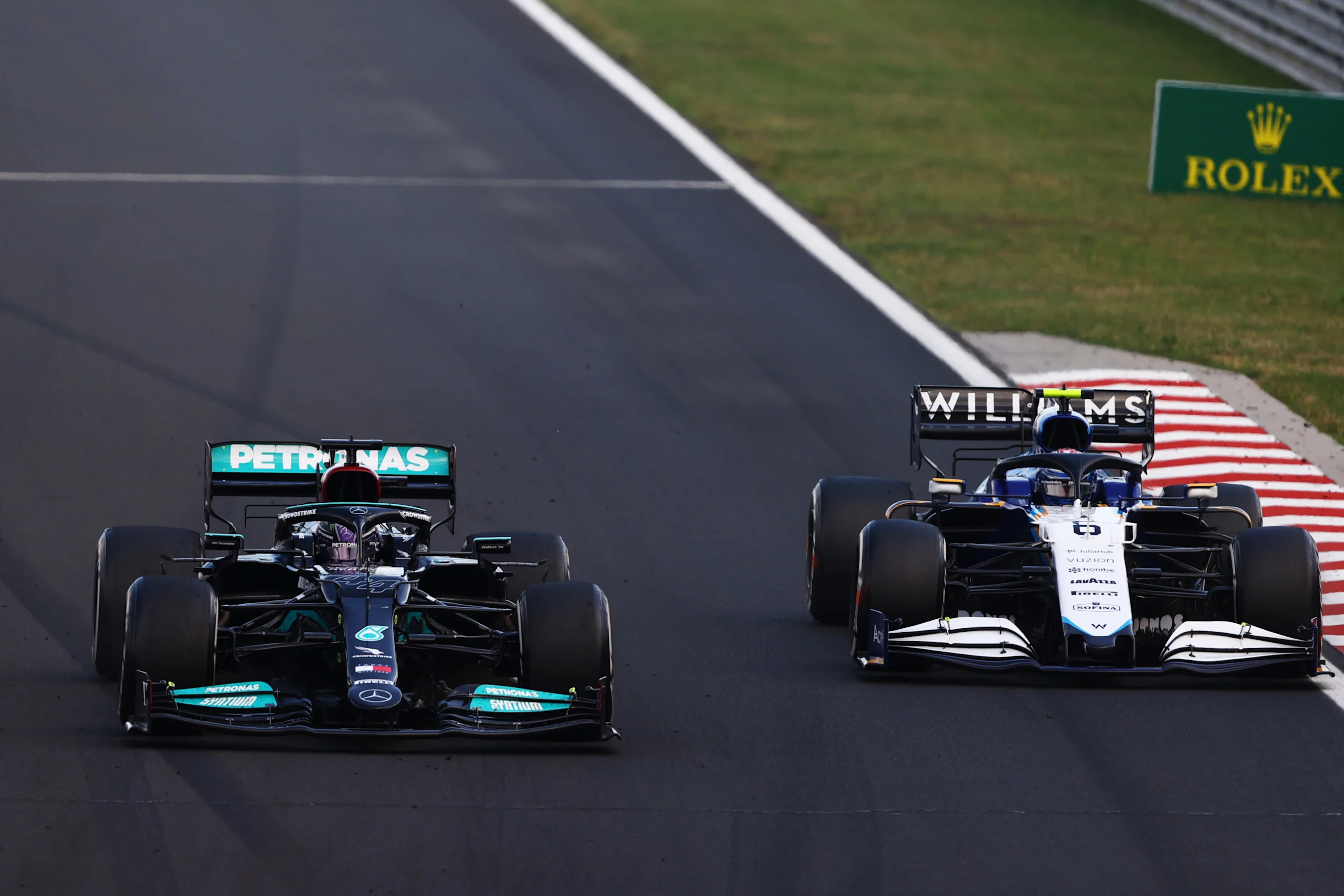 BUDAPEST, HUNGARY - AUGUST 01: Lewis Hamilton of Great Britain driving the (44) Mercedes AMG