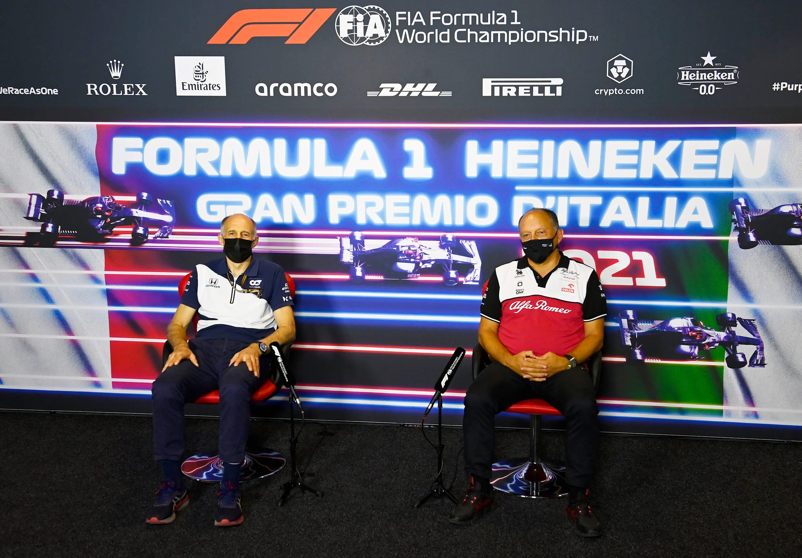 MONZA, ITALY - SEPTEMBER 10: Scuderia AlphaTauri Team Principal Franz Tost and Alfa Romeo Racing
