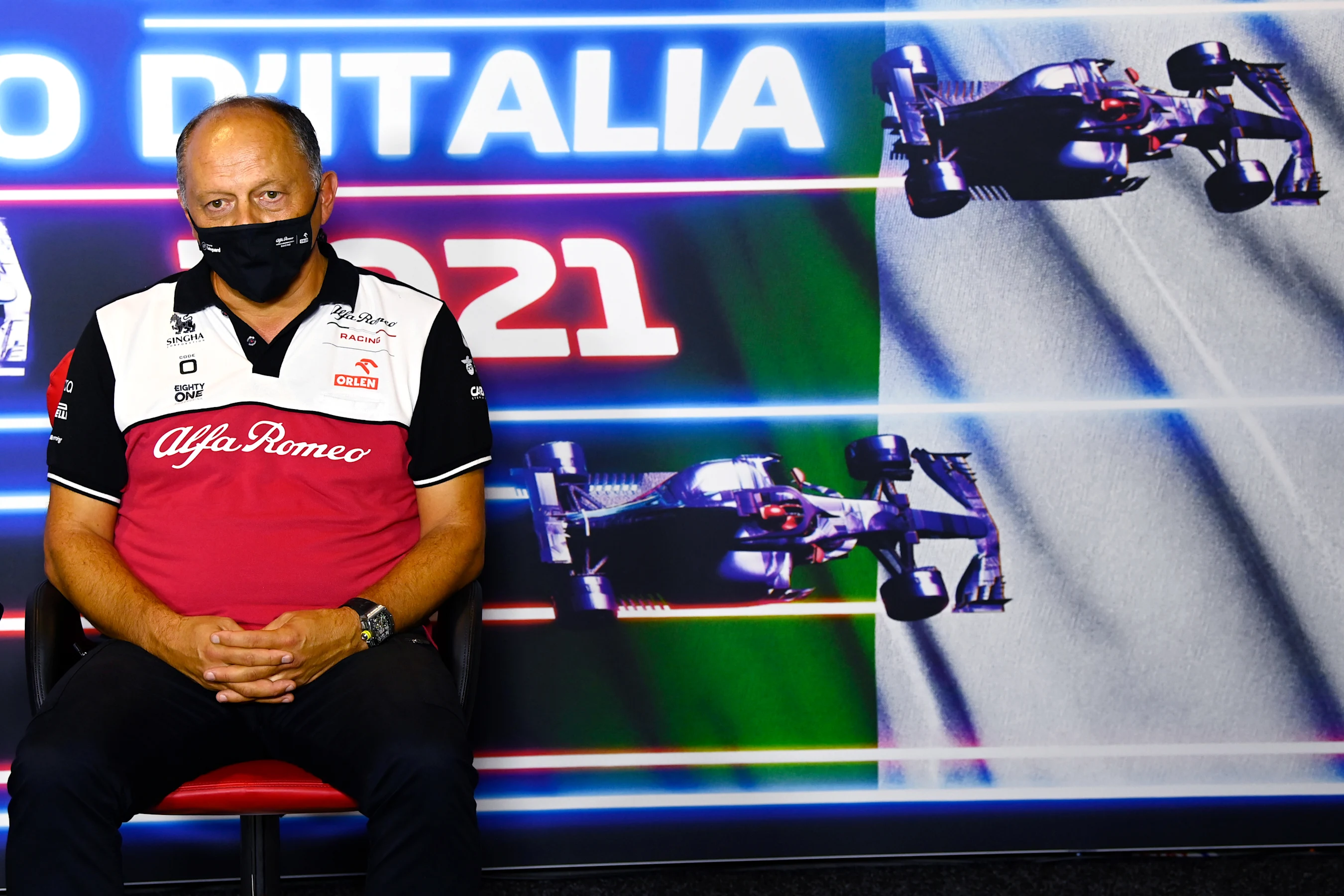 MONZA, ITALY - SEPTEMBER 10: Alfa Romeo Racing Team Principal Frederic Vasseur talks in the Team