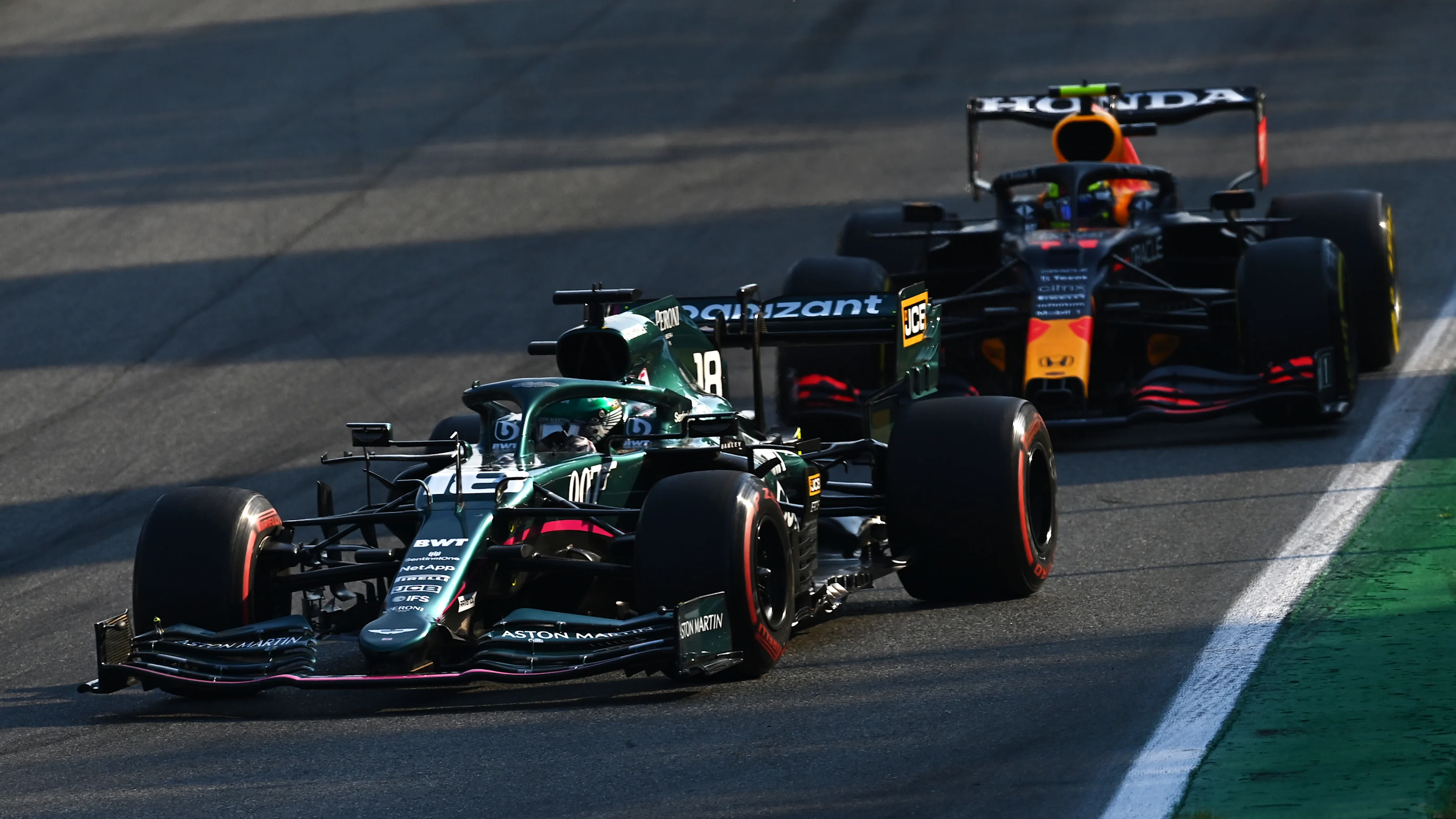 MONZA, ITALY - SEPTEMBER 11: Lance Stroll of Canada driving the (18) Aston Martin AMR21 Mercedes