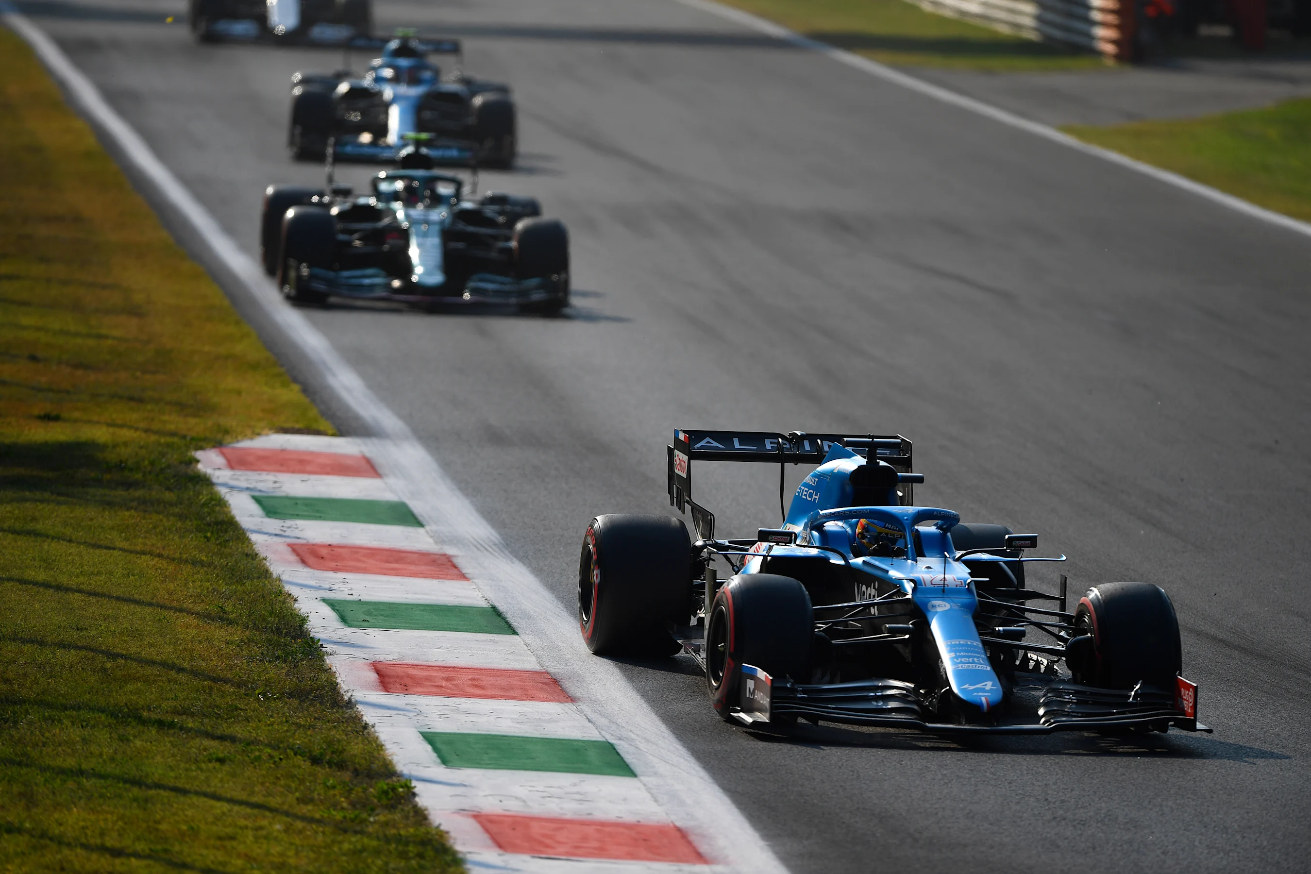 MONZA, ITALY - SEPTEMBER 11: Fernando Alonso of Spain driving the (14) Alpine A521 Renault during