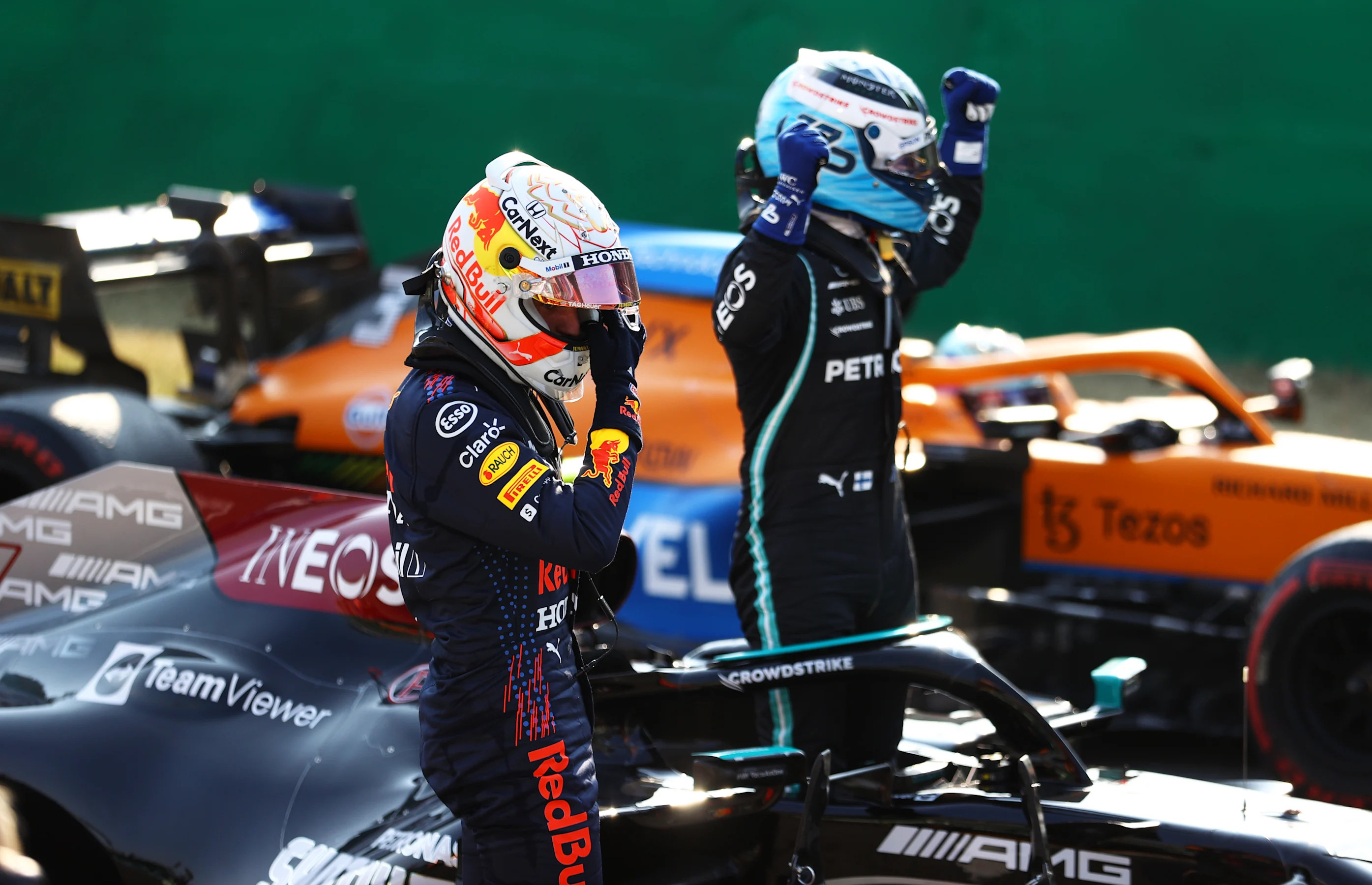 MONZA, ITALY - SEPTEMBER 11: Second place finisher Max Verstappen of Netherlands and Red Bull