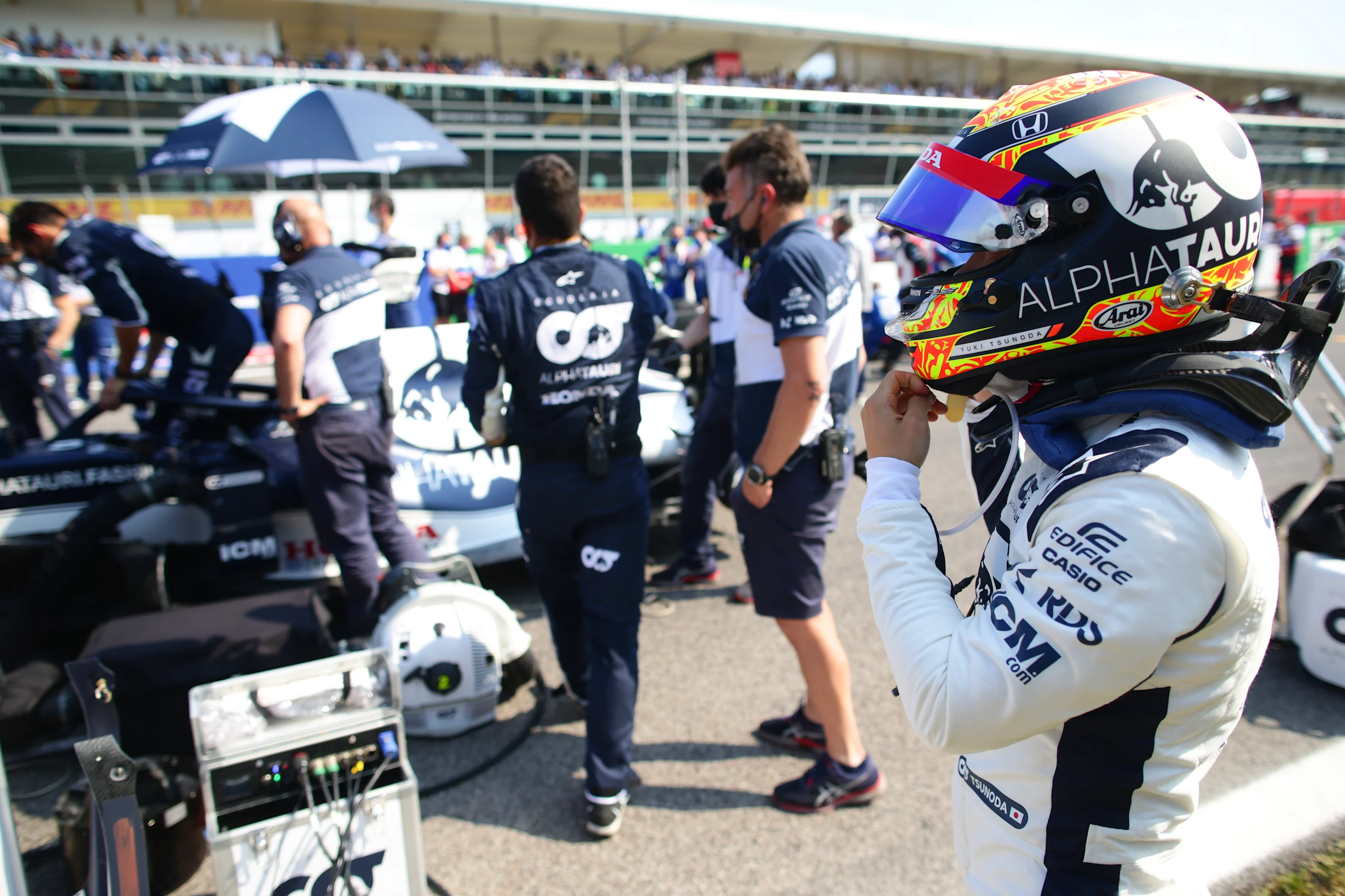 MONZA, ITALY - SEPTEMBER 12: Yuki Tsunoda of Japan and Scuderia AlphaTauri prepares to drive on the