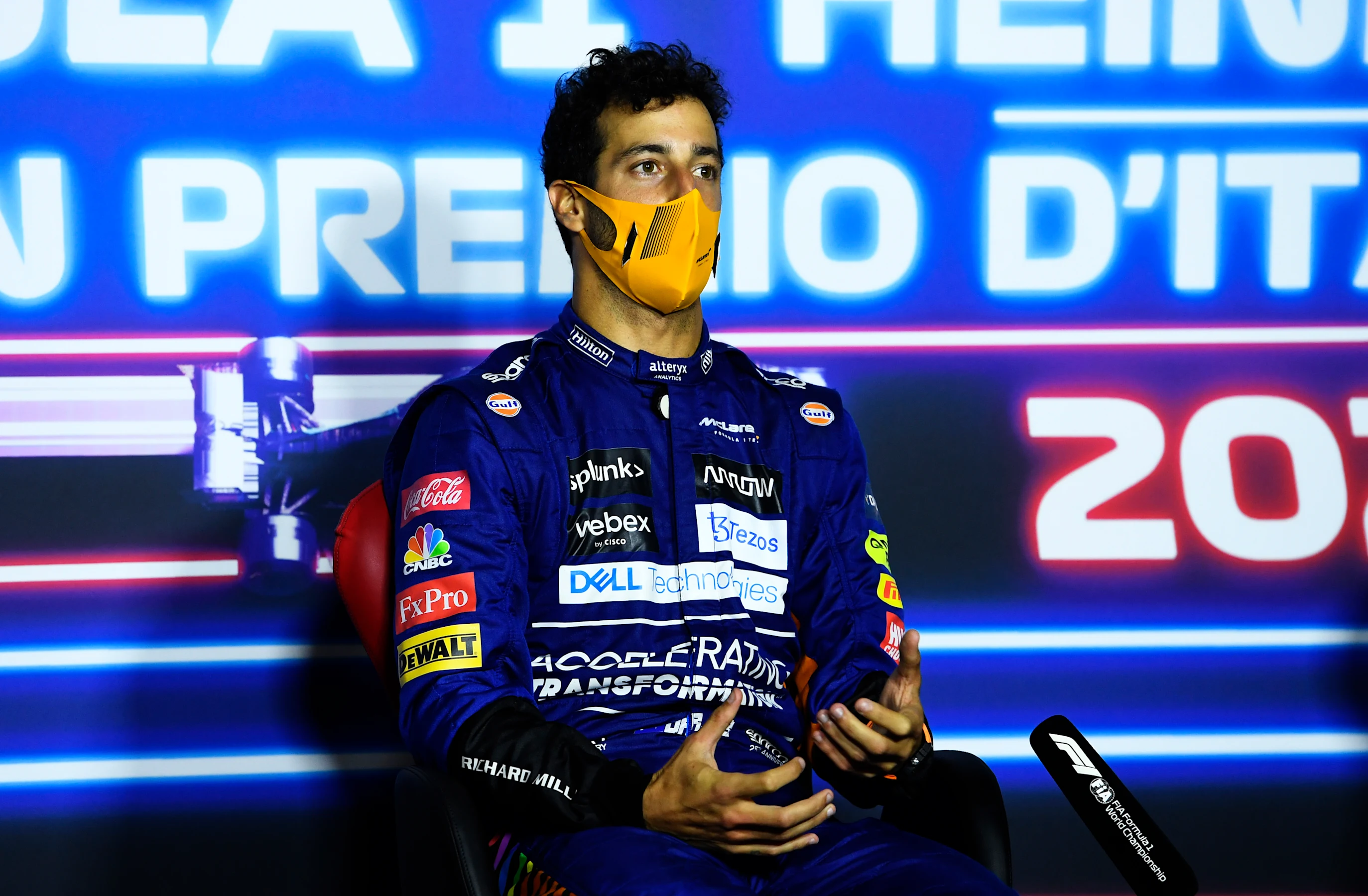 MONZA, ITALY - SEPTEMBER 12: Race winner Daniel Ricciardo of Australia and McLaren F1 talks in the