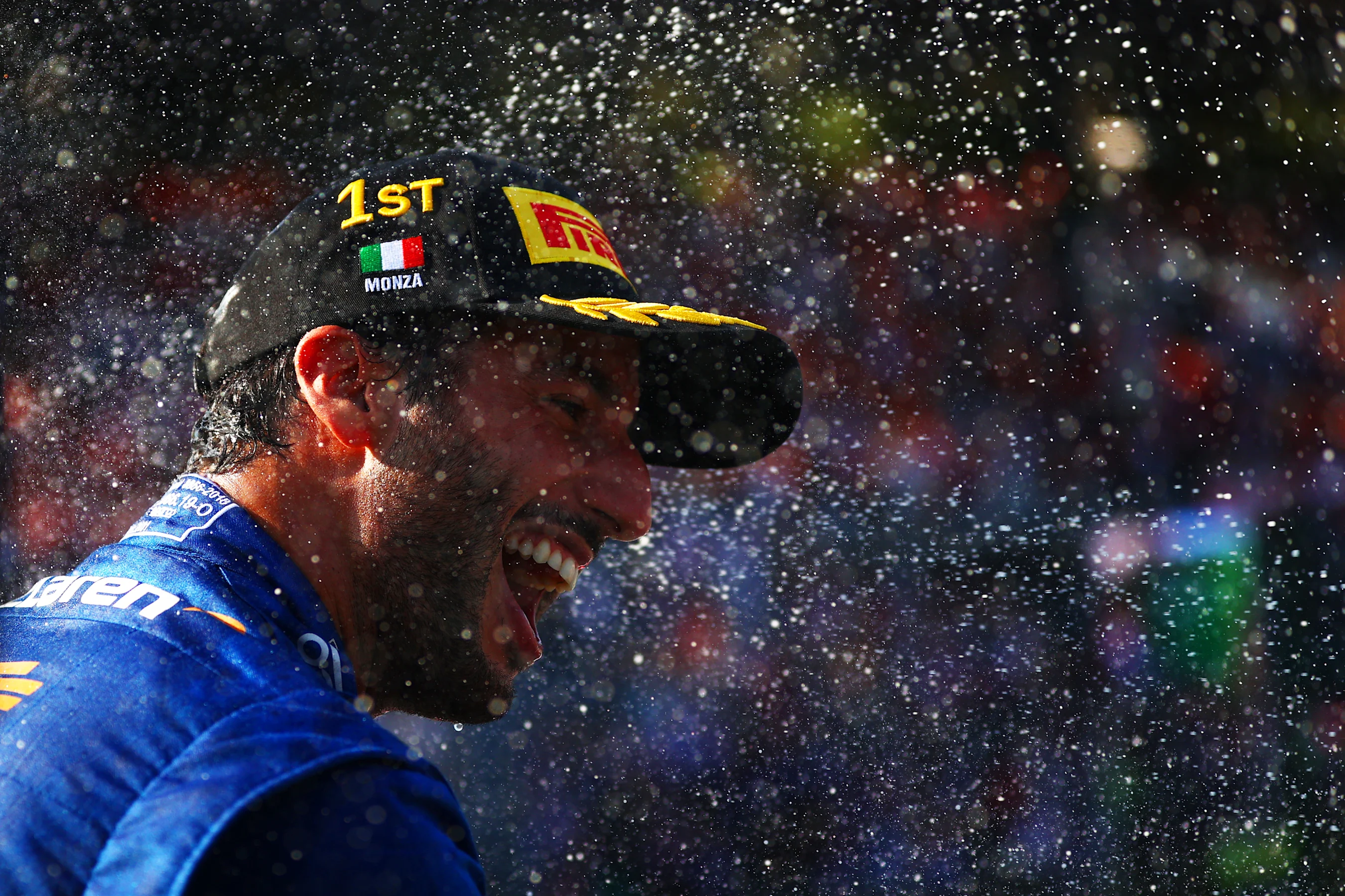 MONZA, ITALY - SEPTEMBER 12: Race winner Daniel Ricciardo of Australia and McLaren F1 celebrates on
