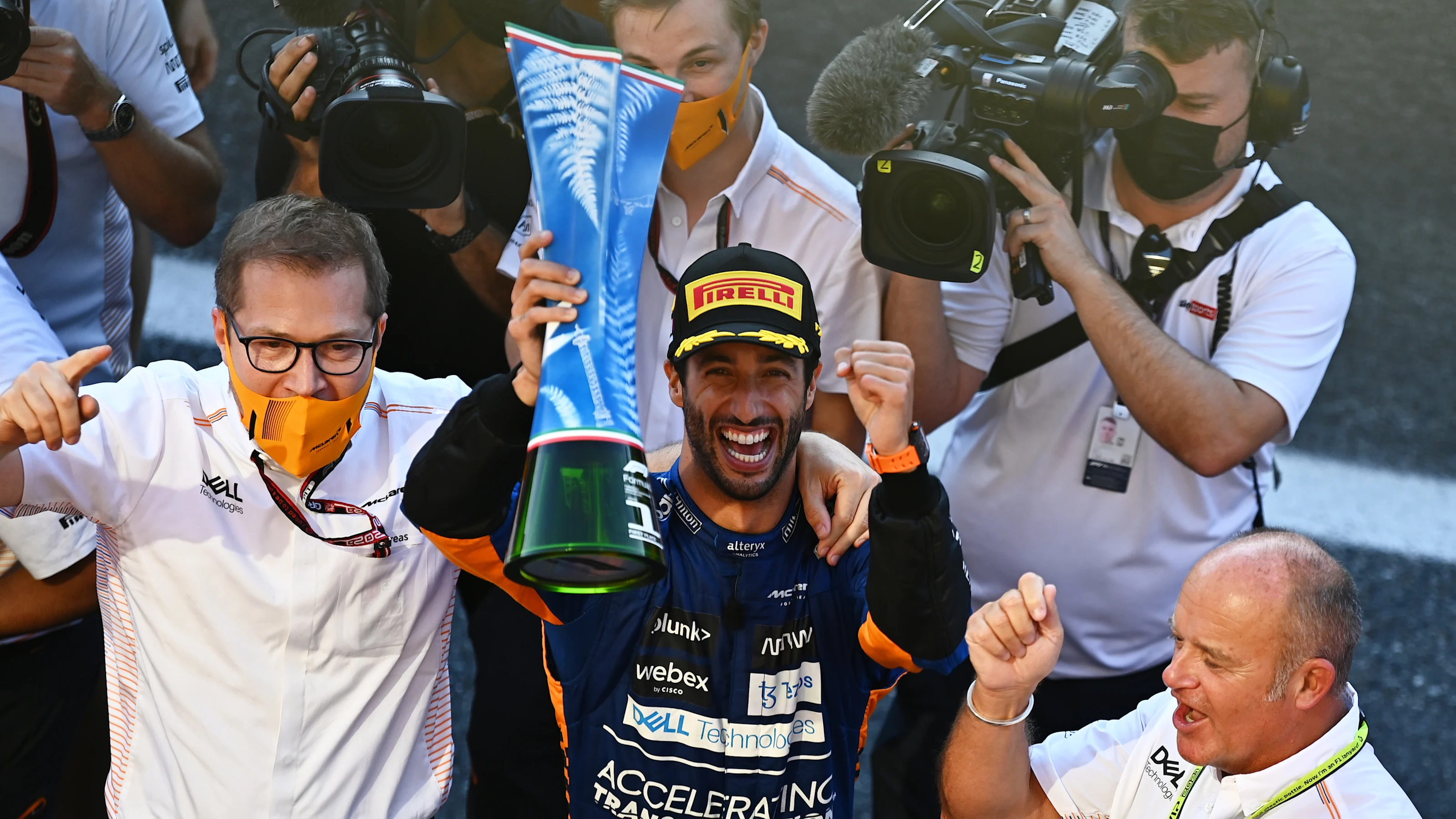 MONZA, ITALY - SEPTEMBER 12: Race winner Daniel Ricciardo of Australia and McLaren F1 celebrates