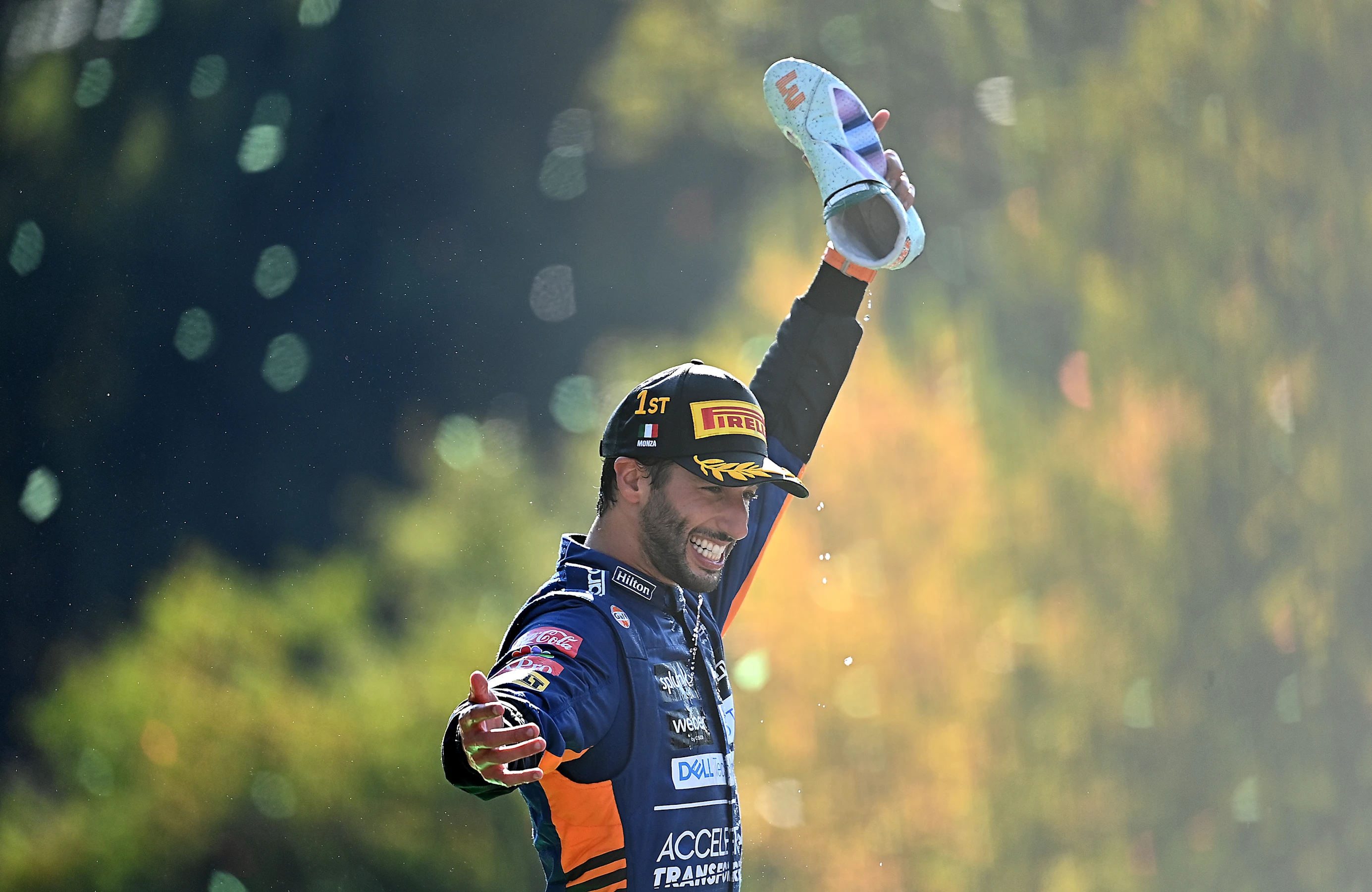 MONZA, ITALY - SEPTEMBER 12: Race winner Daniel Ricciardo of Australia and McLaren F1 celebrates on