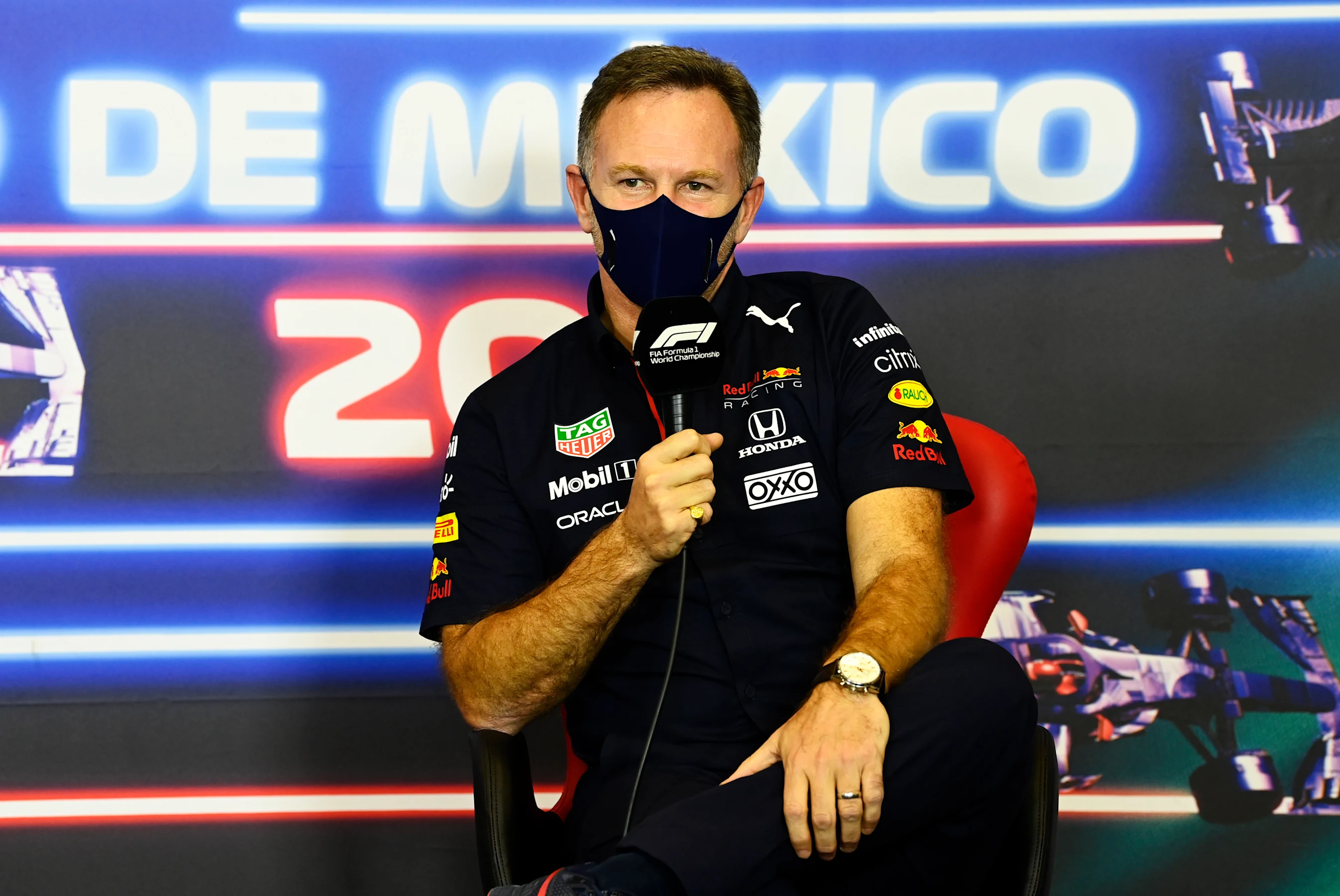MEXICO CITY, MEXICO - NOVEMBER 05: Red Bull Racing Team Principal Christian Horner talks in the