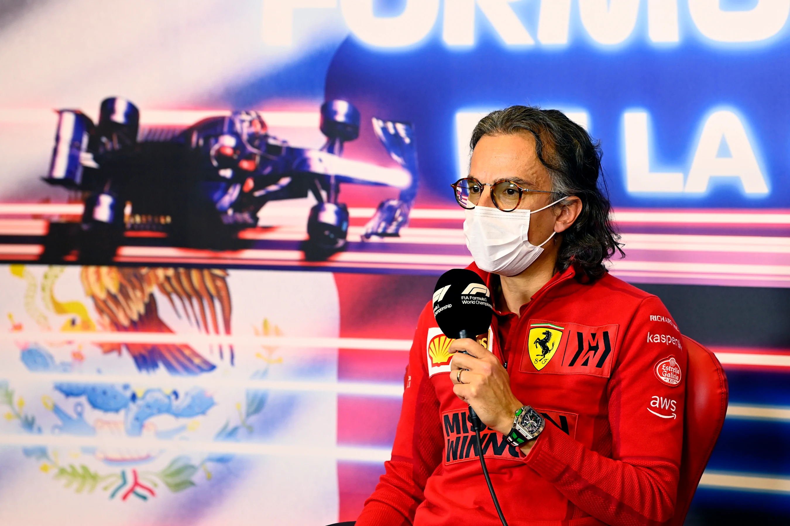 MEXICO CITY, MEXICO - NOVEMBER 05: Laurent Mekies, Scuderia Ferrari Sporting Director talks in the