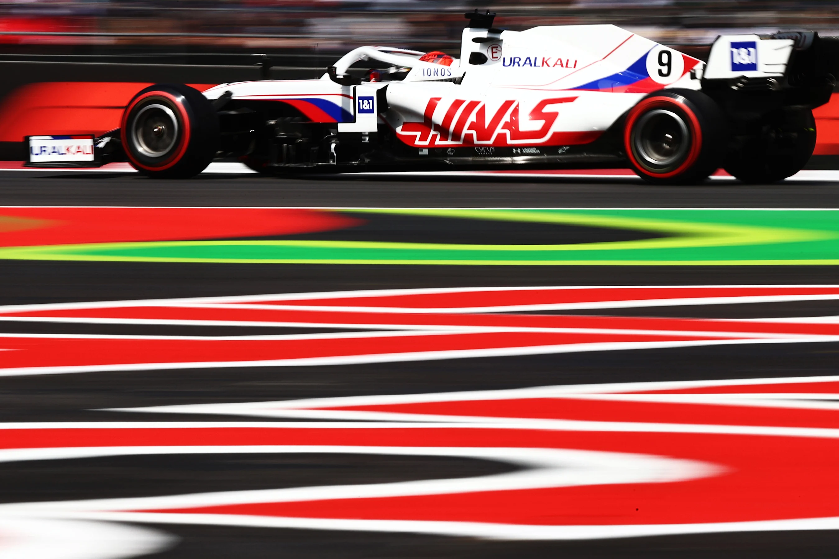 MEXICO CITY, MEXICO - NOVEMBER 06: Nikita Mazepin of Russia driving the (9) Haas F1 Team VF-21