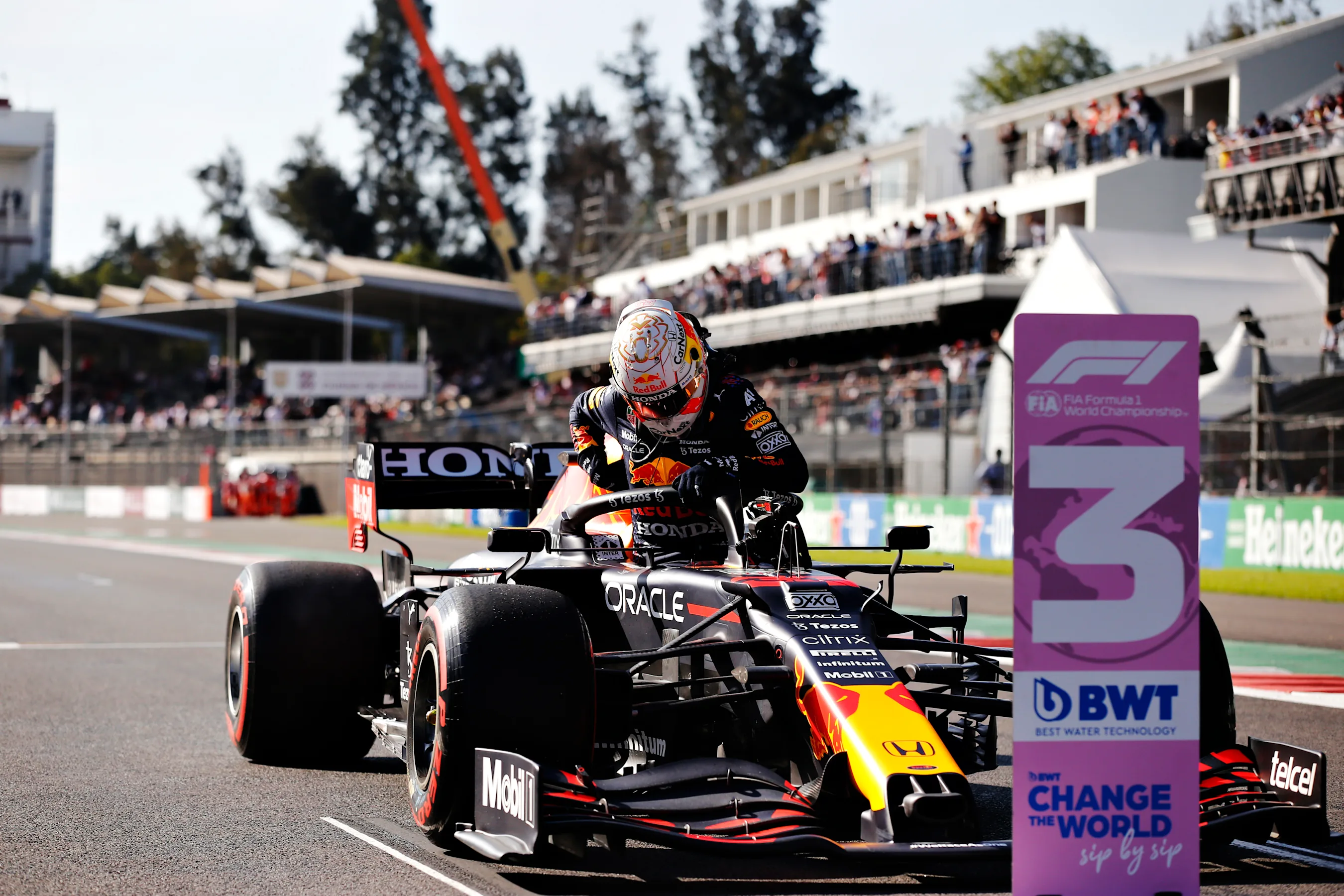MEXICO CITY, MEXICO - NOVEMBER 06: Third place qualifier Max Verstappen of Netherlands and Red Bull