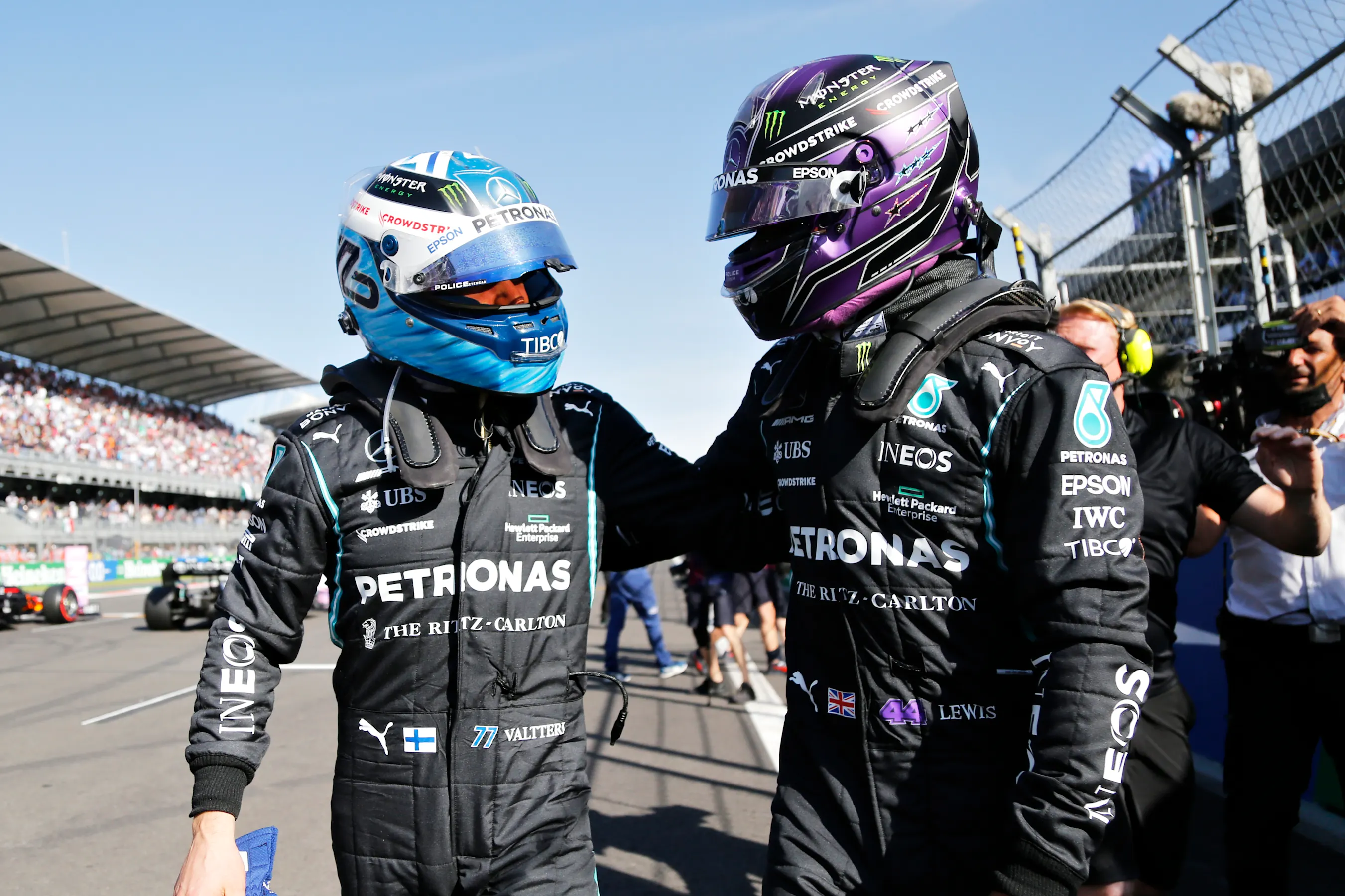 MEXICO CITY, MEXICO - NOVEMBER 06: Pole position qualifier Valtteri Bottas of Finland and Mercedes