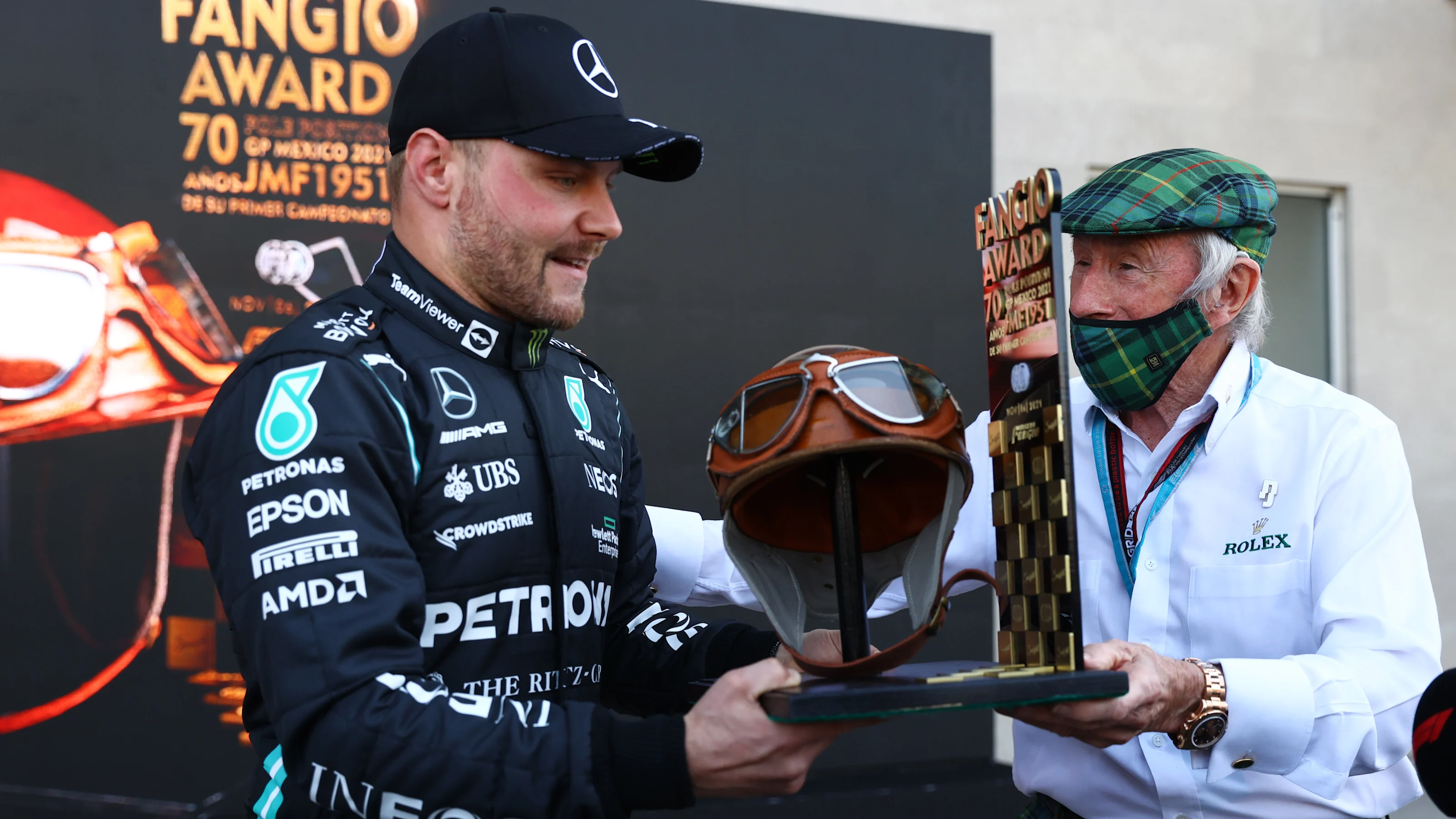 MEXICO CITY, MEXICO - NOVEMBER 06: Pole position qualifier Valtteri Bottas of Finland and Mercedes