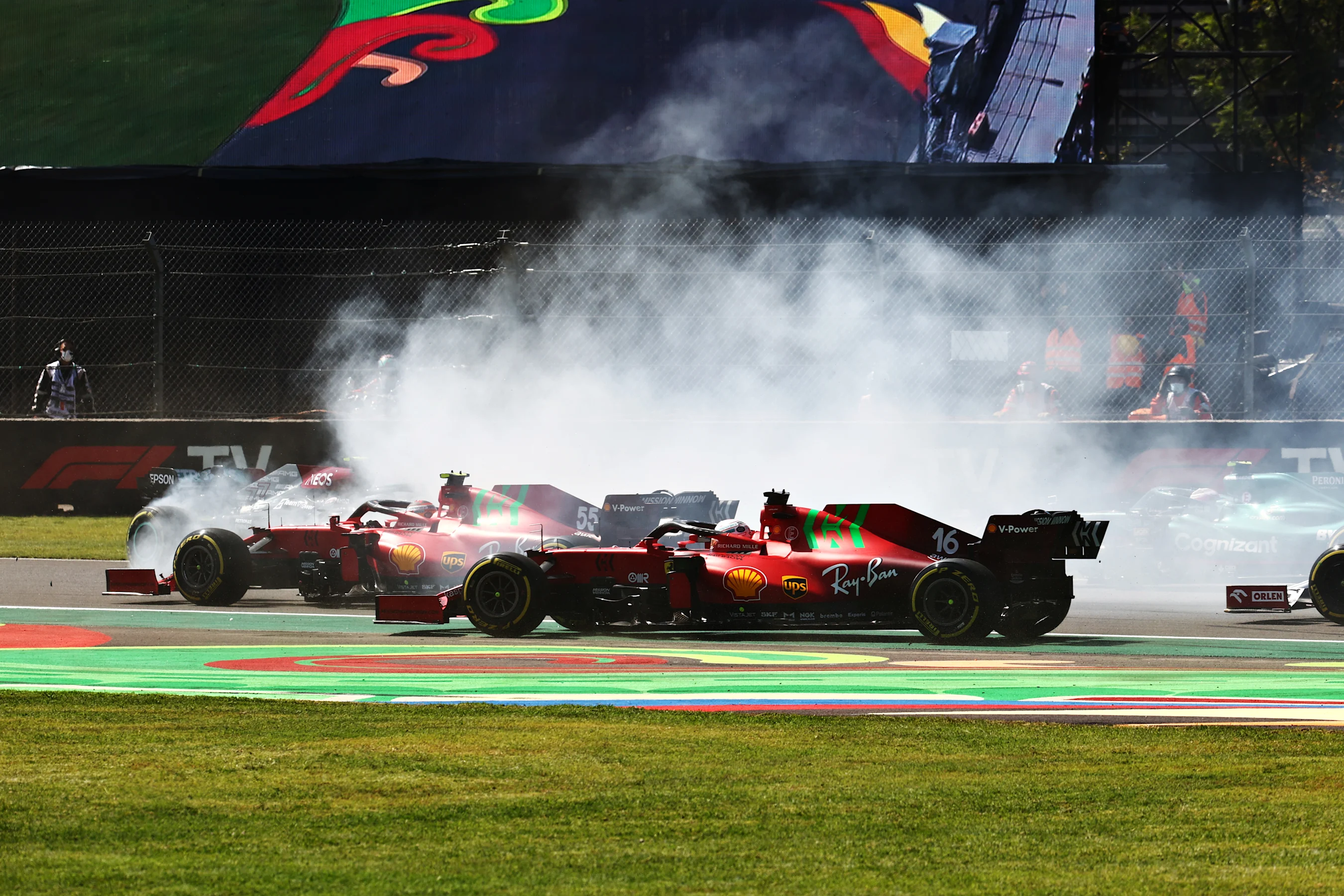 MEXICO CITY, MEXICO - NOVEMBER 07: Carlos Sainz of Spain driving the (55) Scuderia Ferrari SF21 and