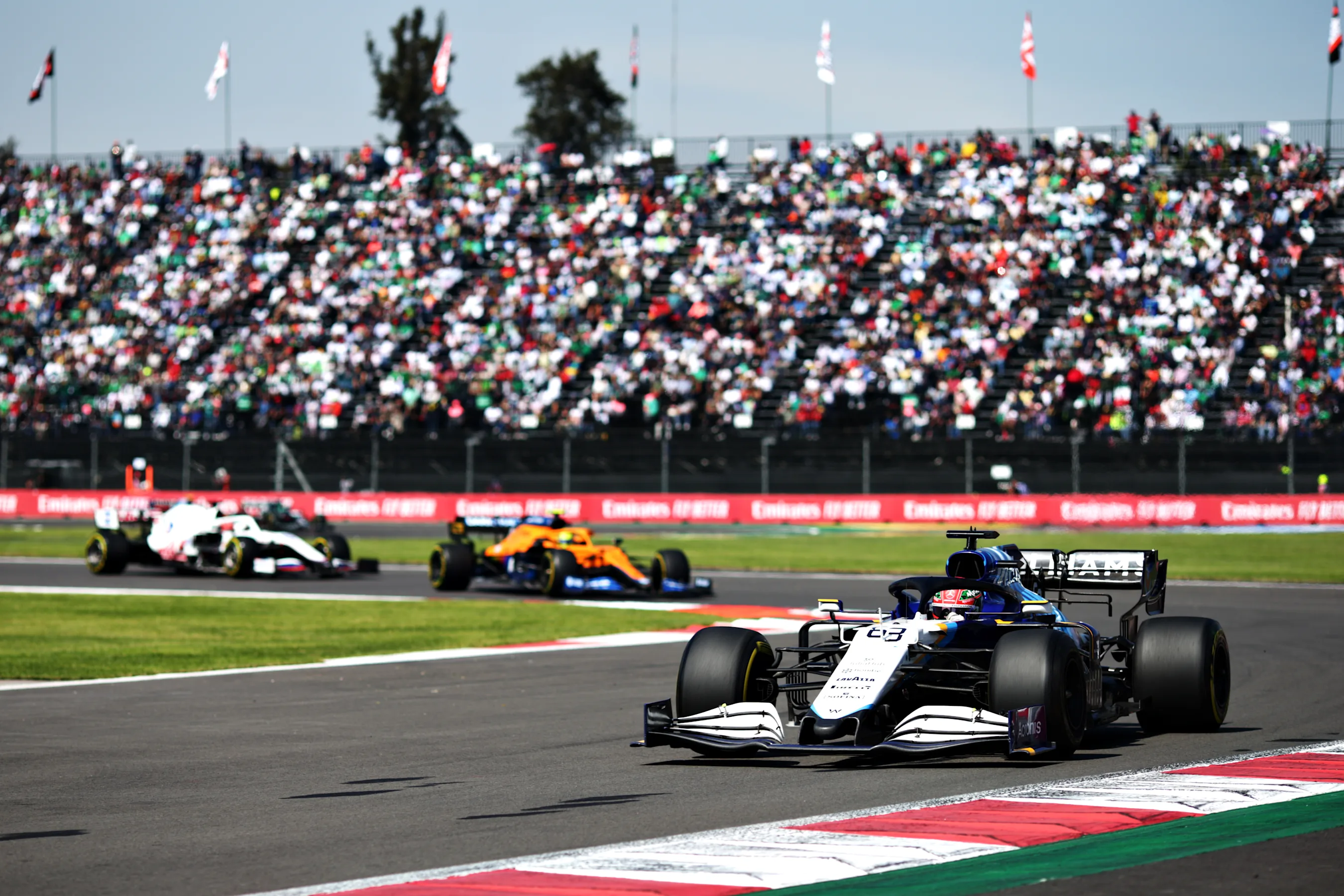 MEXICO CITY, MEXICO - NOVEMBER 07: George Russell of Great Britain driving the (63) Williams Racing