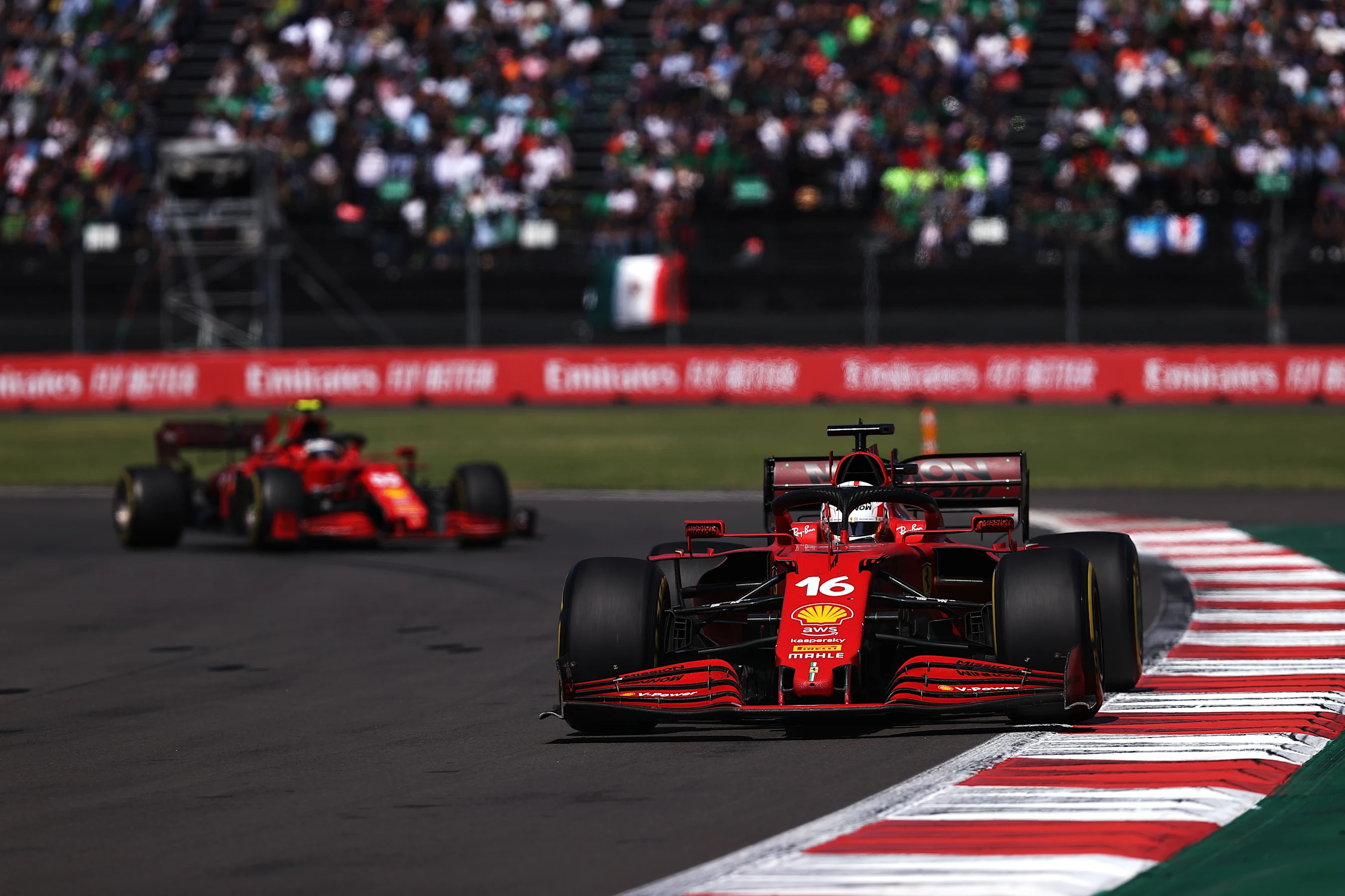 MEXICO CITY, MEXICO - NOVEMBER 07: Charles Leclerc of Monaco driving the (16) Scuderia Ferrari SF21