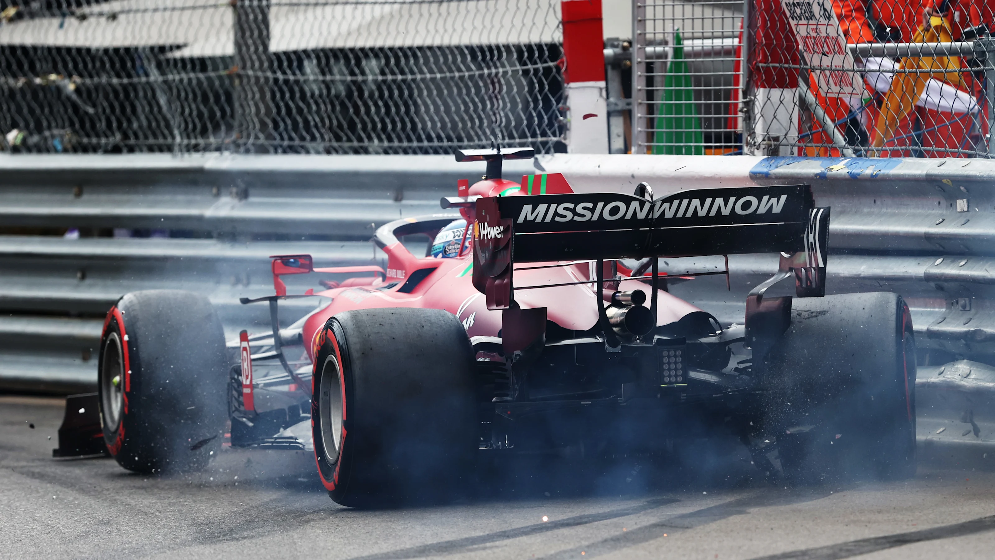 MONTE-CARLO, MONACO - MAY 22: Pole position qualifier Charles Leclerc of Monaco and Ferrari crashes