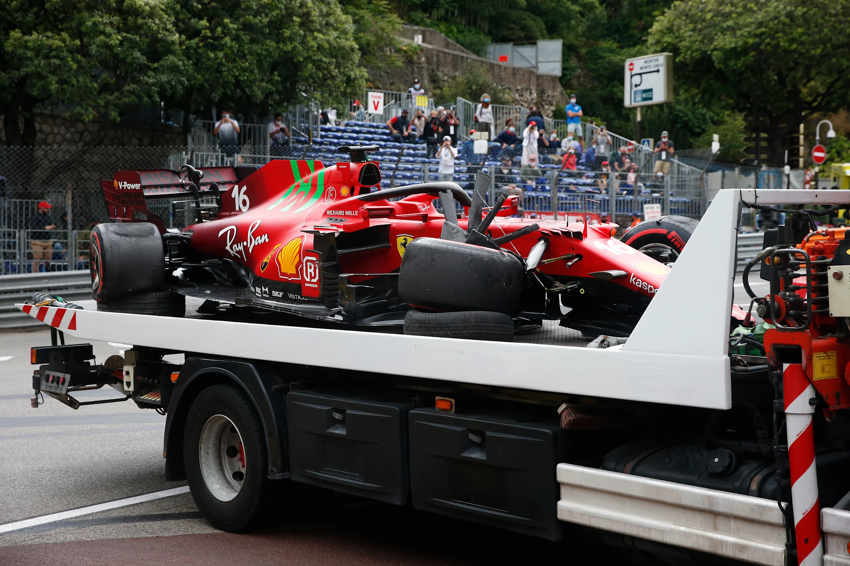 MONTE-CARLO, MONACO - MAY 22: The car of Charles Leclerc of Monaco and Ferrari is seen on the back