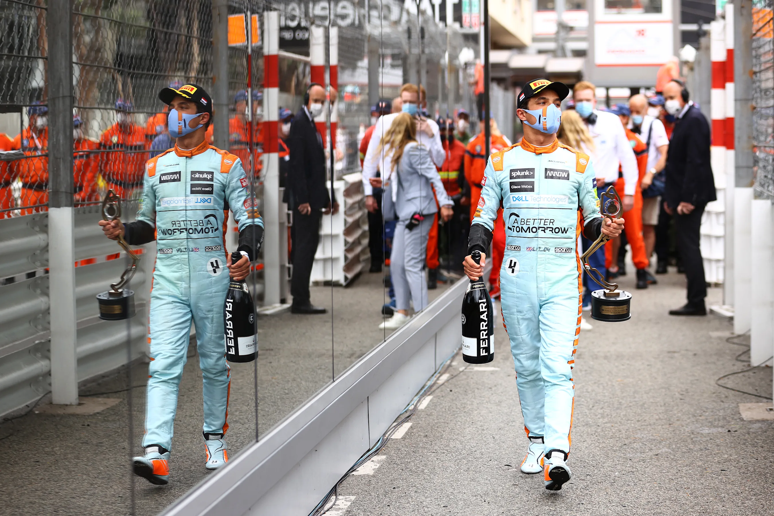 MONTE-CARLO, MONACO - MAY 23: Third placed Lando Norris of Great Britain and McLaren F1 walks in