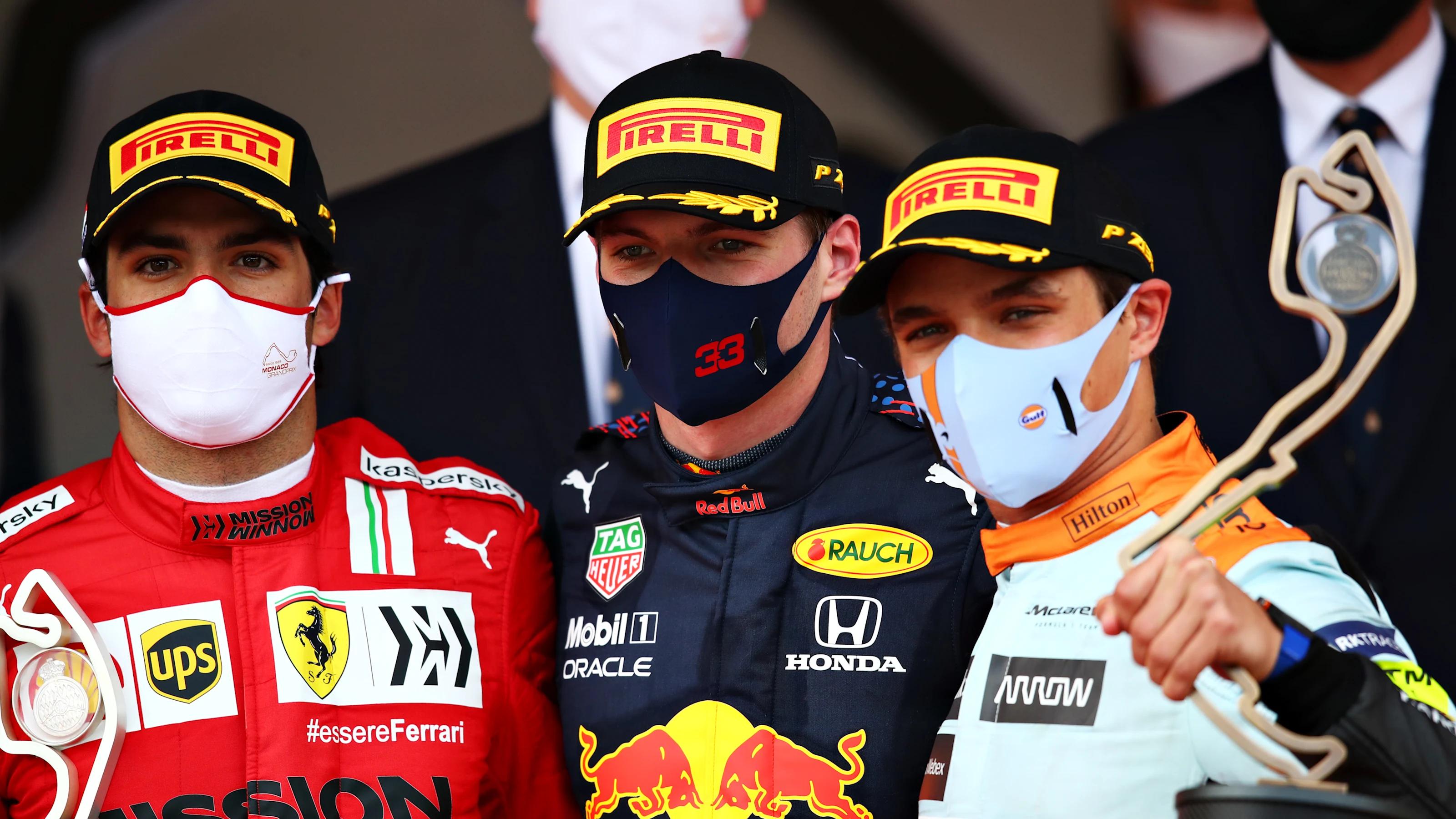 MONTE-CARLO, MONACO - MAY 23: Race winner Max Verstappen of Netherlands and Red Bull Racing, second