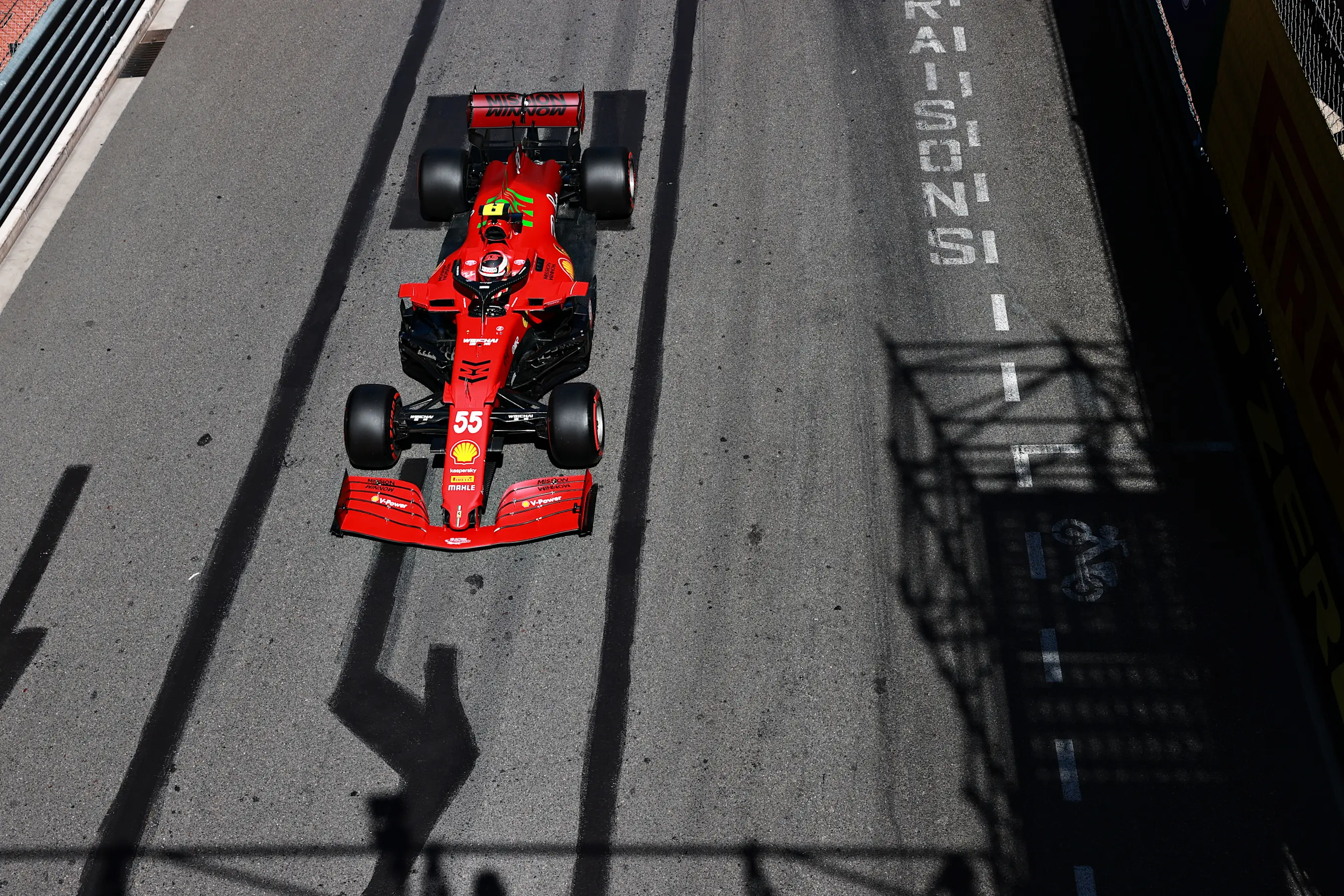 MONTE-CARLO, MONACO - MAY 20: Carlos Sainz of Spain driving the (55) Scuderia Ferrari SF21 during