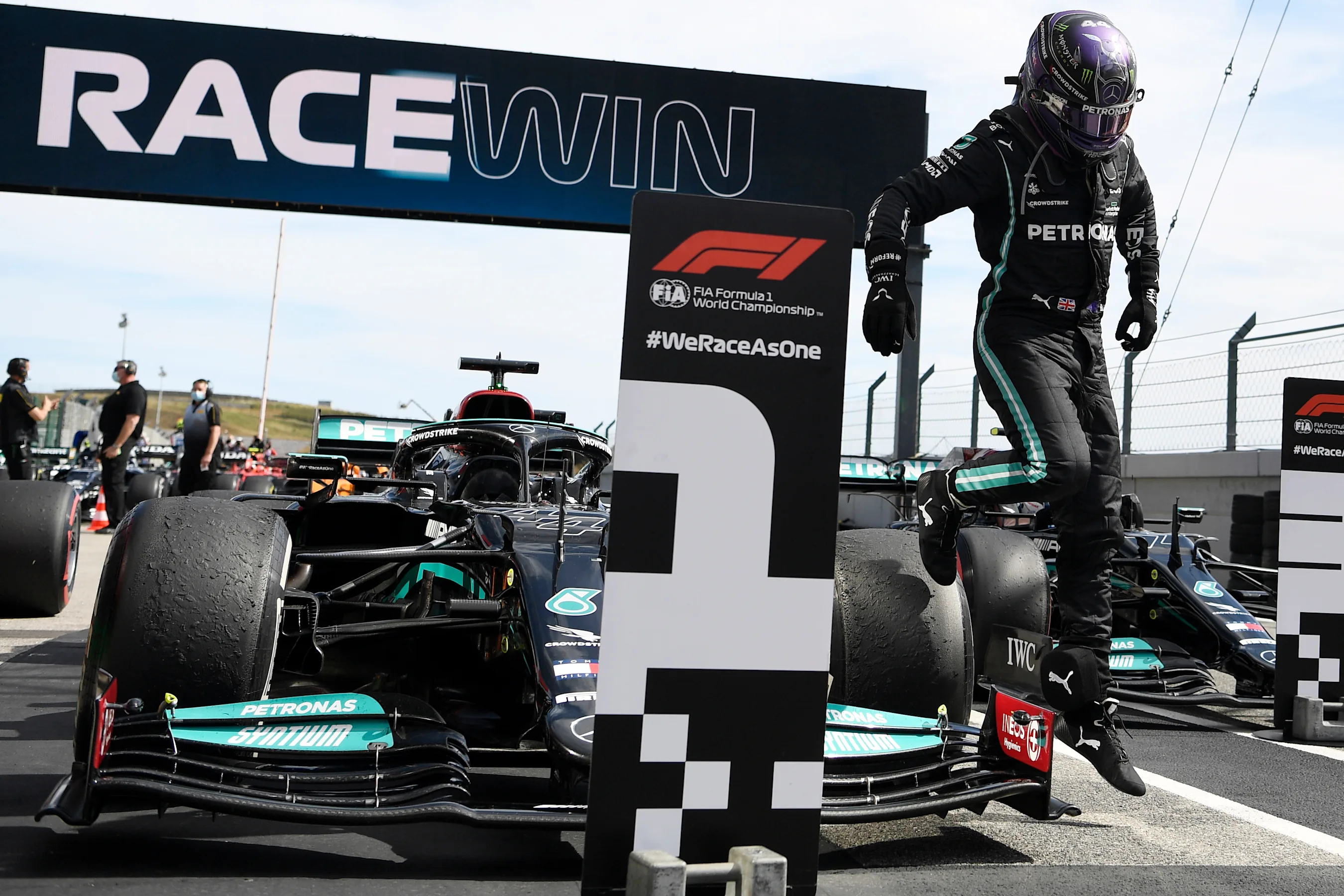 PORTIMAO, PORTUGAL - MAY 02: Race winner Lewis Hamilton of Great Britain and Mercedes GP celebrates