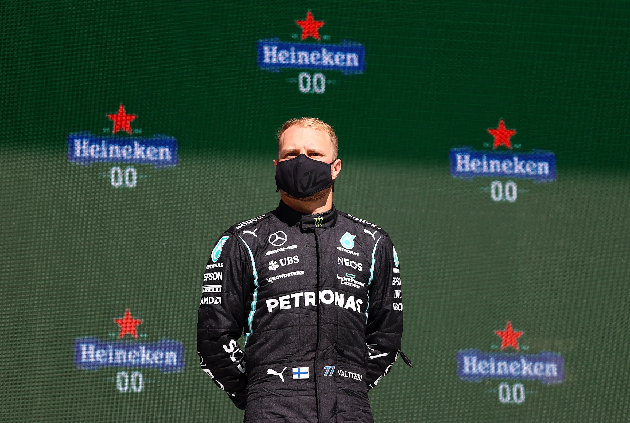 PORTIMAO, PORTUGAL - MAY 02: Third placed Valtteri Bottas of Finland and Mercedes GP celebrates on
