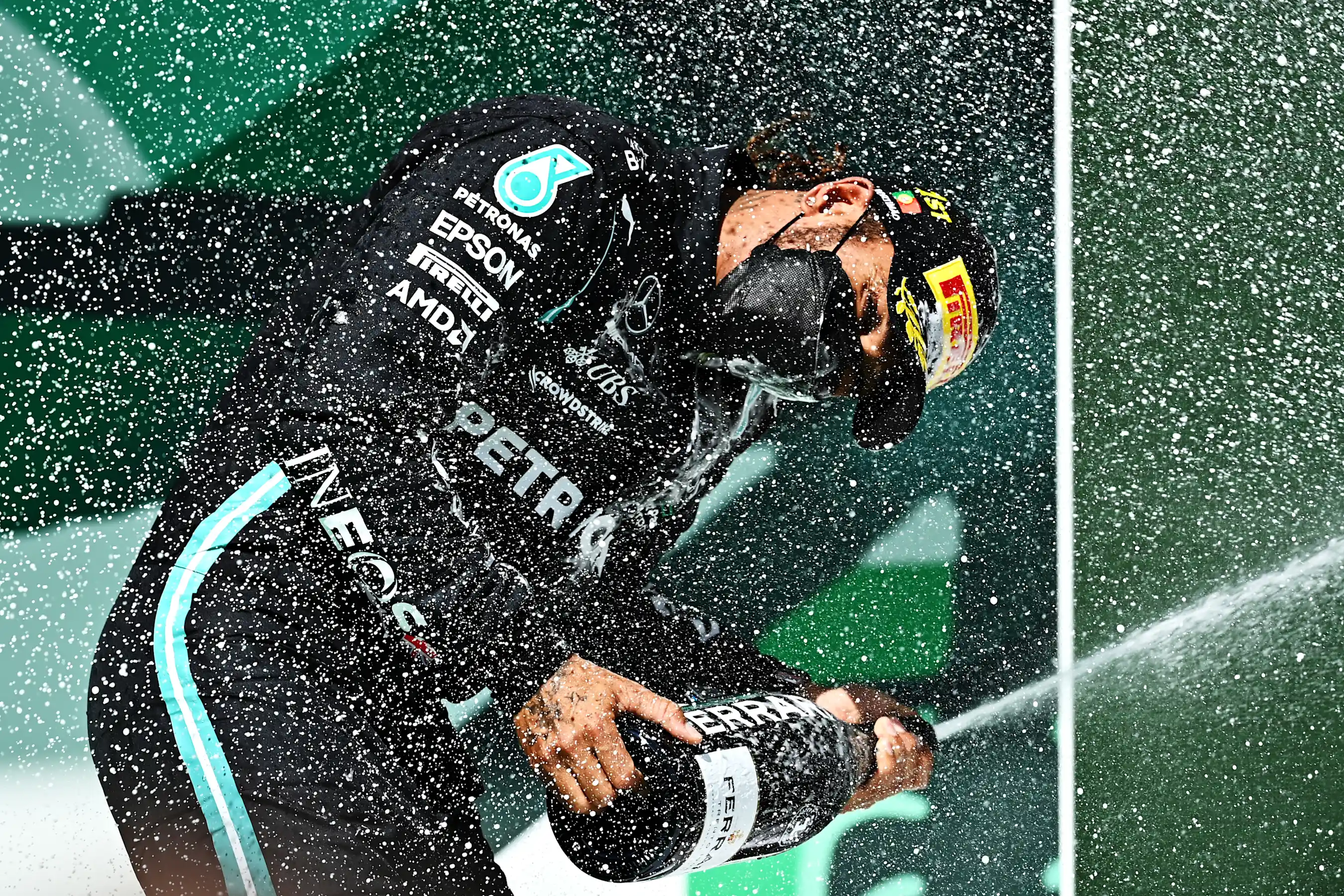 PORTIMAO, PORTUGAL - MAY 02: Race winner Lewis Hamilton of Great Britain and Mercedes GP celebrates