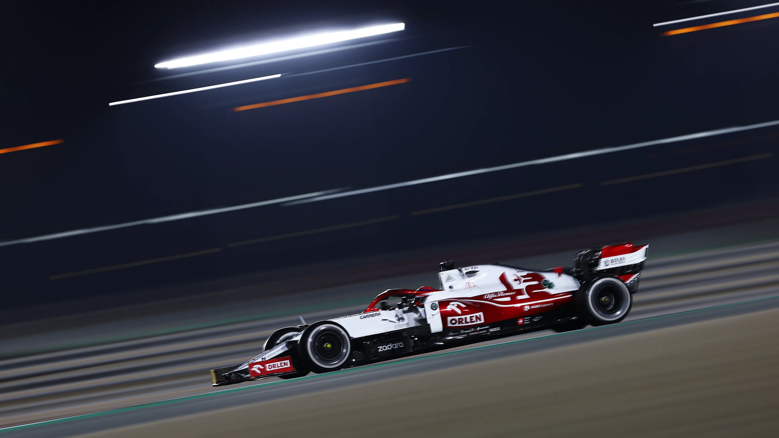 DOHA, QATAR - NOVEMBER 19: Kimi Raikkonen of Finland driving the (7) Alfa Romeo Racing C41 Ferrari