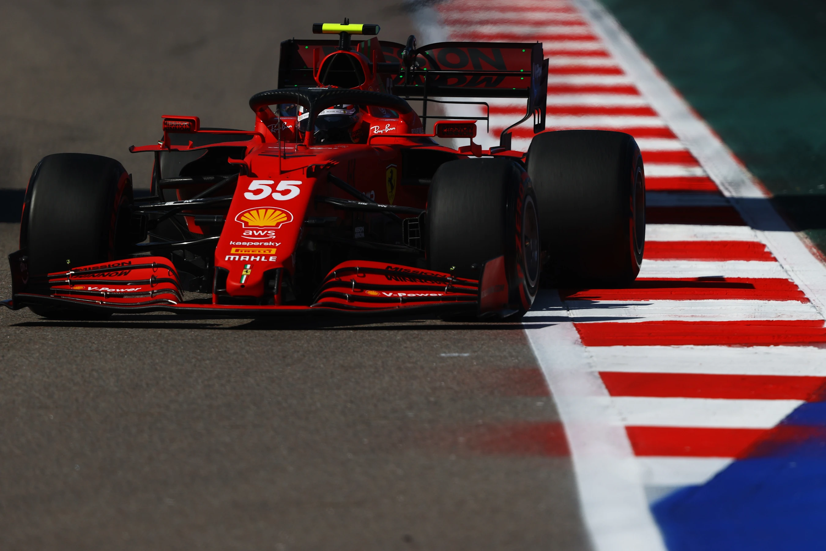 SOCHI, RUSSIA - SEPTEMBER 24: Carlos Sainz of Spain driving the (55) Scuderia Ferrari SF21 during