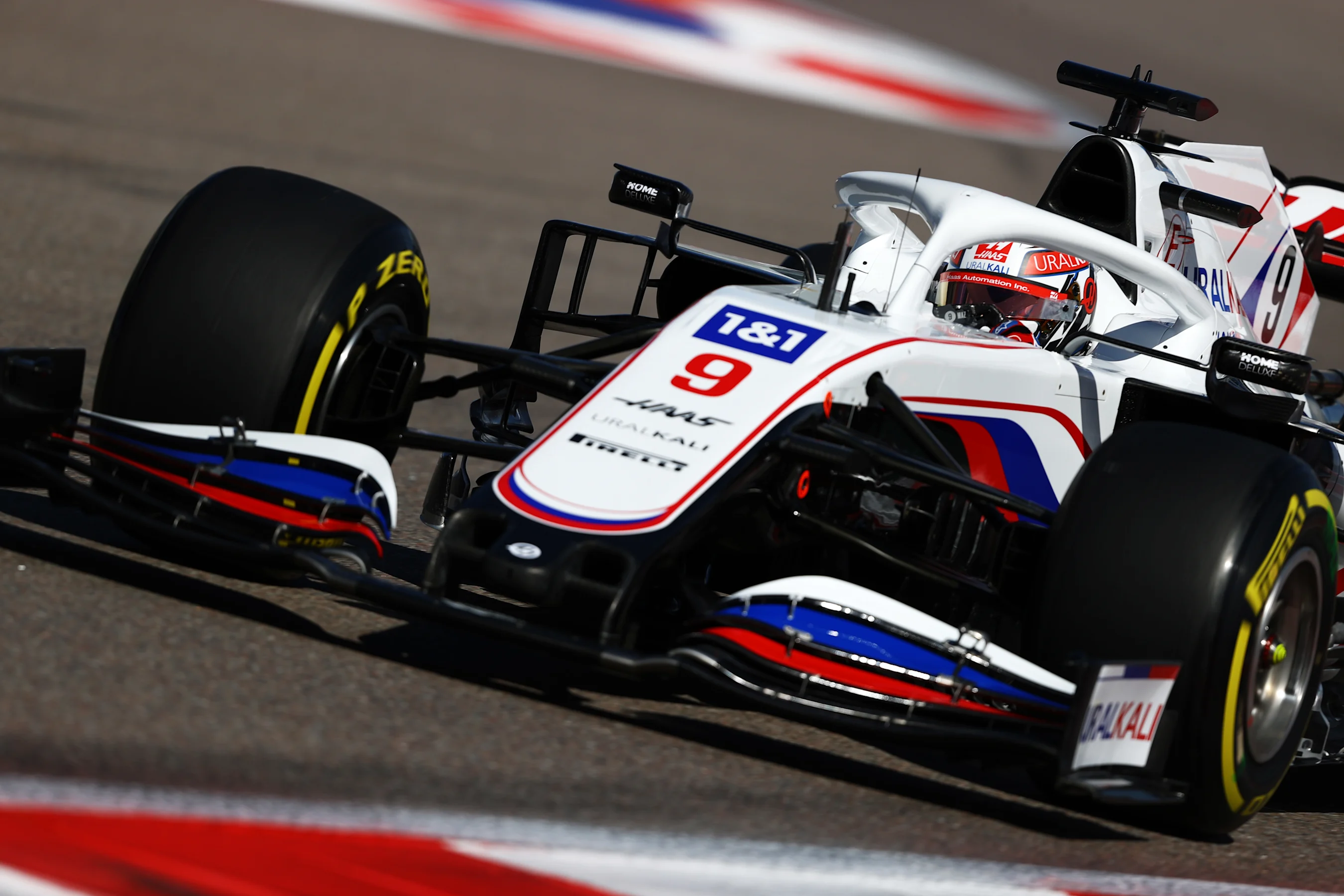SOCHI, RUSSIA - SEPTEMBER 24: Nikita Mazepin of Russia driving the (9) Haas F1 Team VF-21 Ferrari