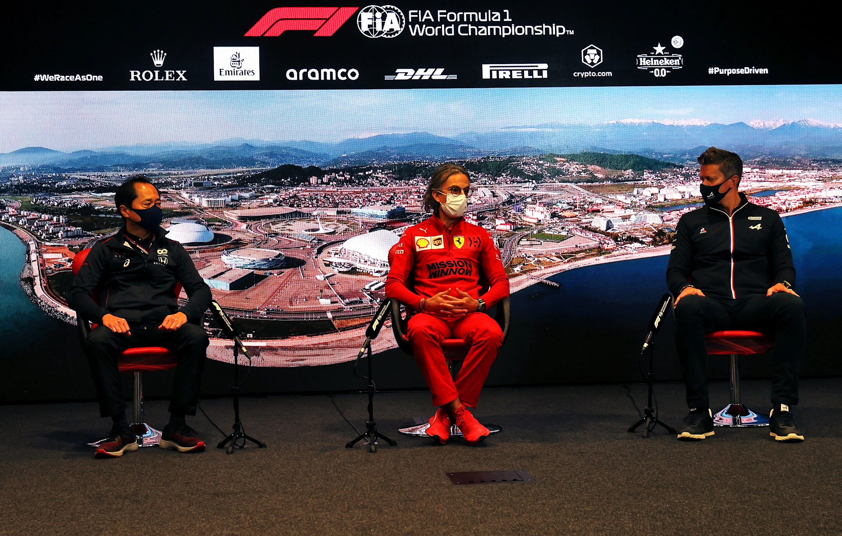 SOCHI, RUSSIA - SEPTEMBER 24: Toyoharu Tanabe of Honda, Laurent Mekies, Scuderia Ferrari Sporting