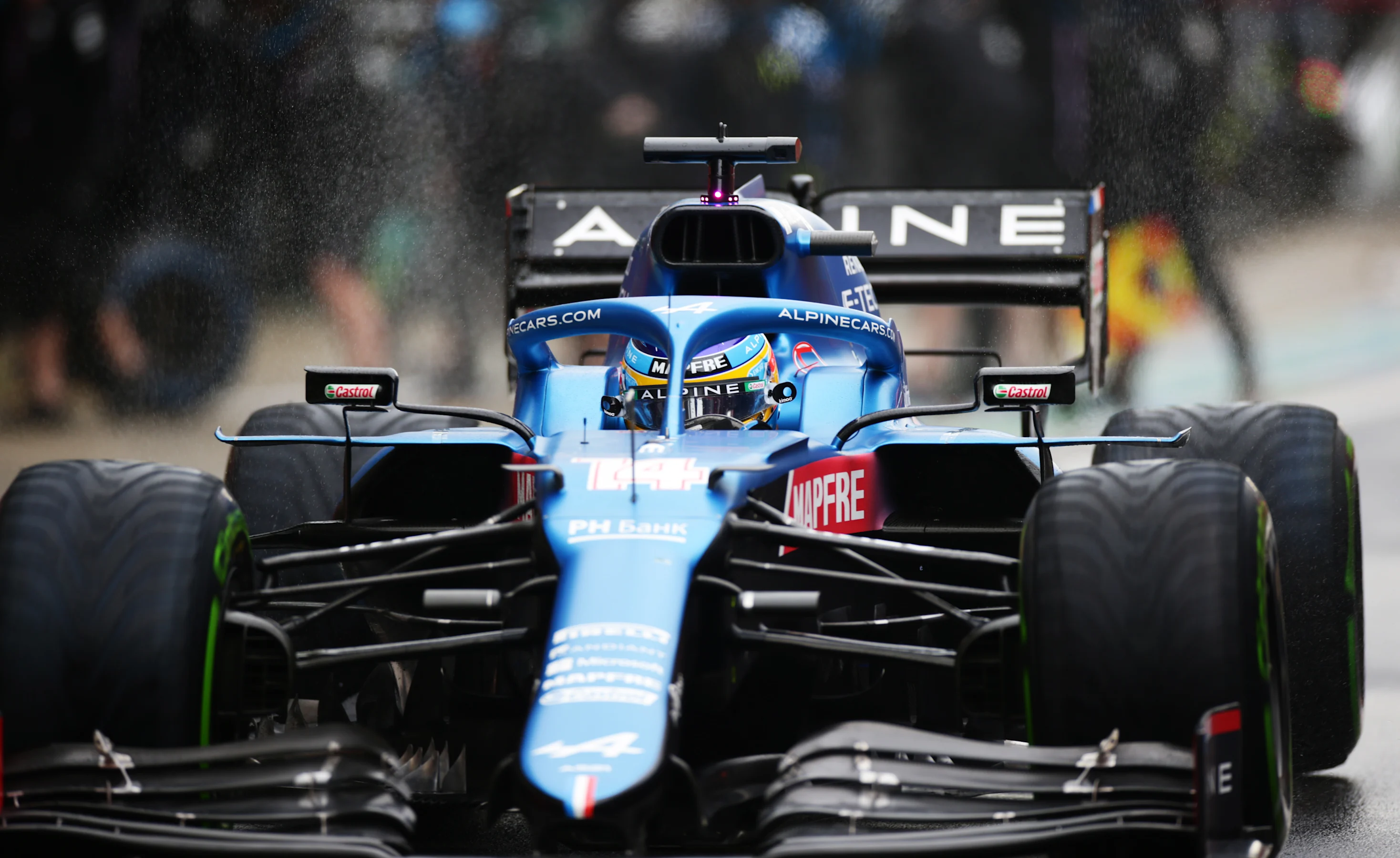 SOCHI, RUSSIA - SEPTEMBER 25: Fernando Alonso of Spain driving the (14) Alpine A521 Renault in the