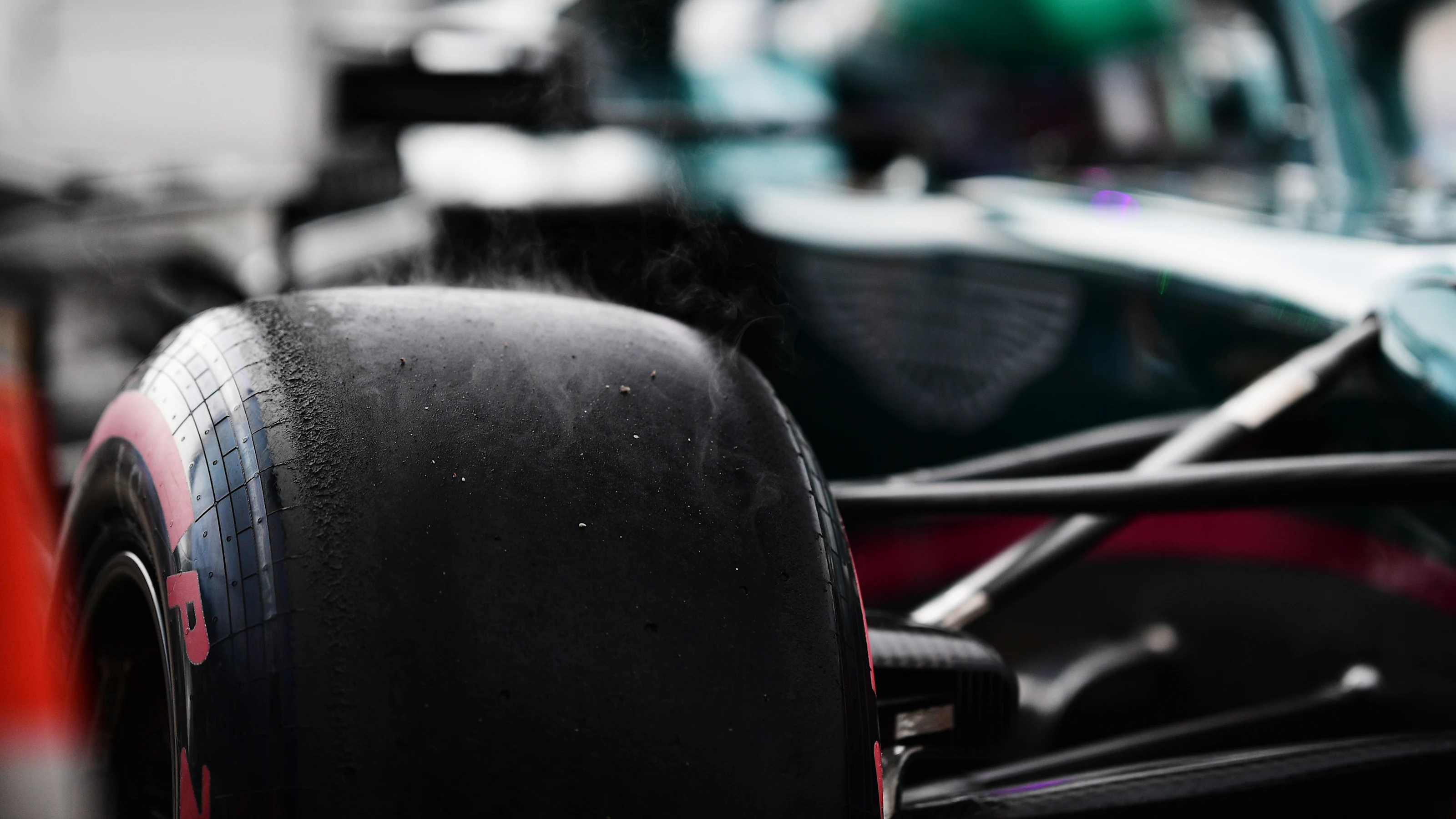 SOCHI, RUSSIA - SEPTEMBER 25: Steam pours off the tyre of Lance Stroll of Canada and Aston Martin